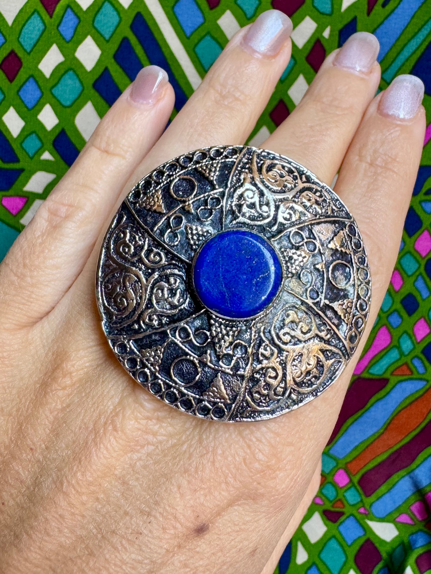 Antique vintage lapis lazuli hard stone ring