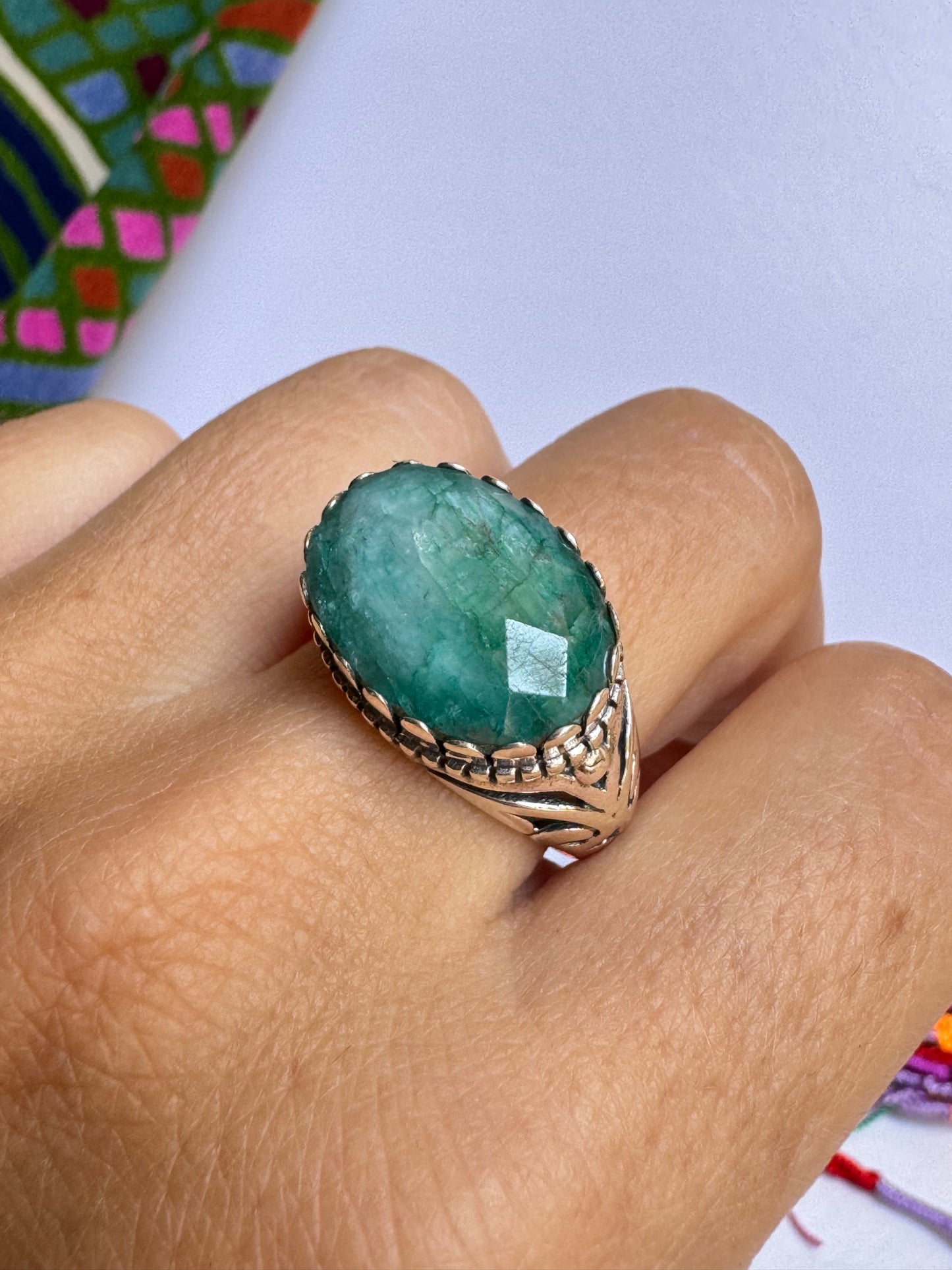 Anello argento 925 radice di smeraldo misura 20 13V