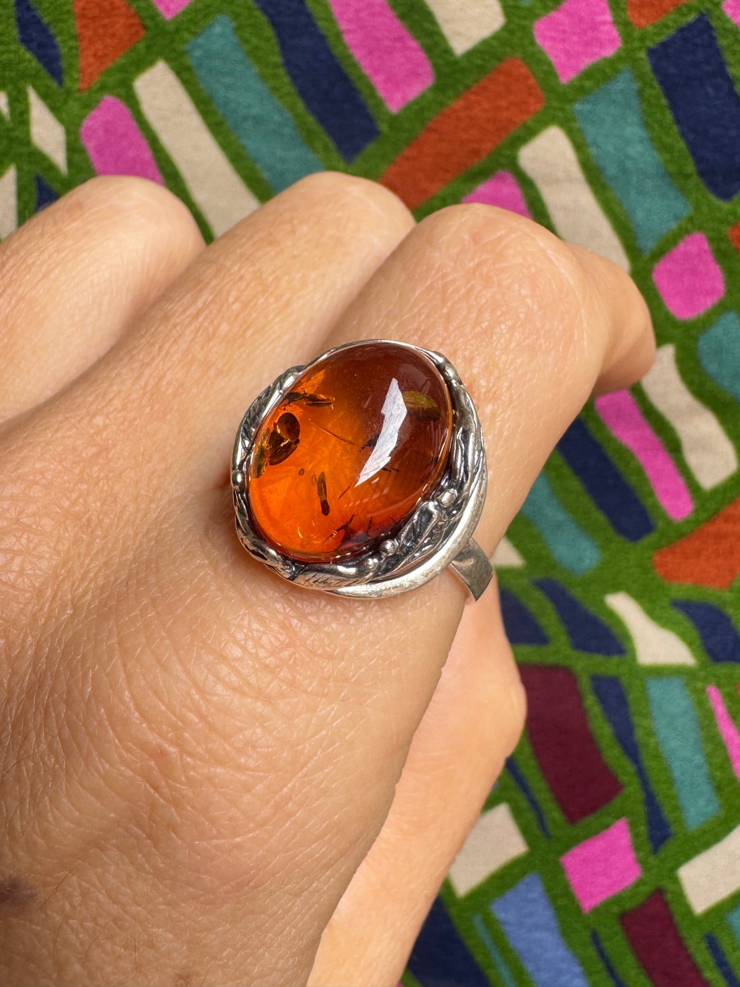 925 silver amber ring size 22 adjustable 43A