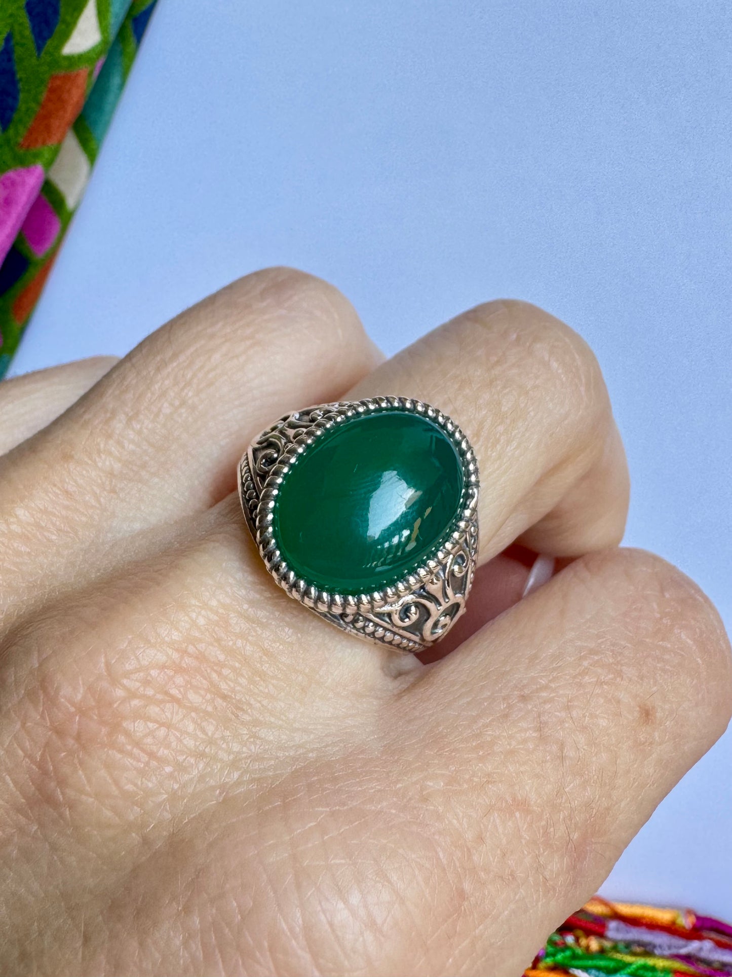 Anello argento 925 onice verde misura 16/17 OV1