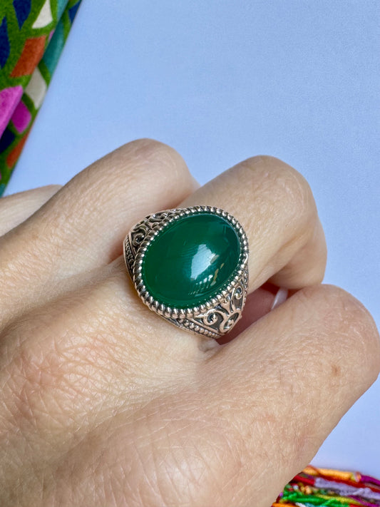Anello argento 925 onice verde misura 16/17 OV1