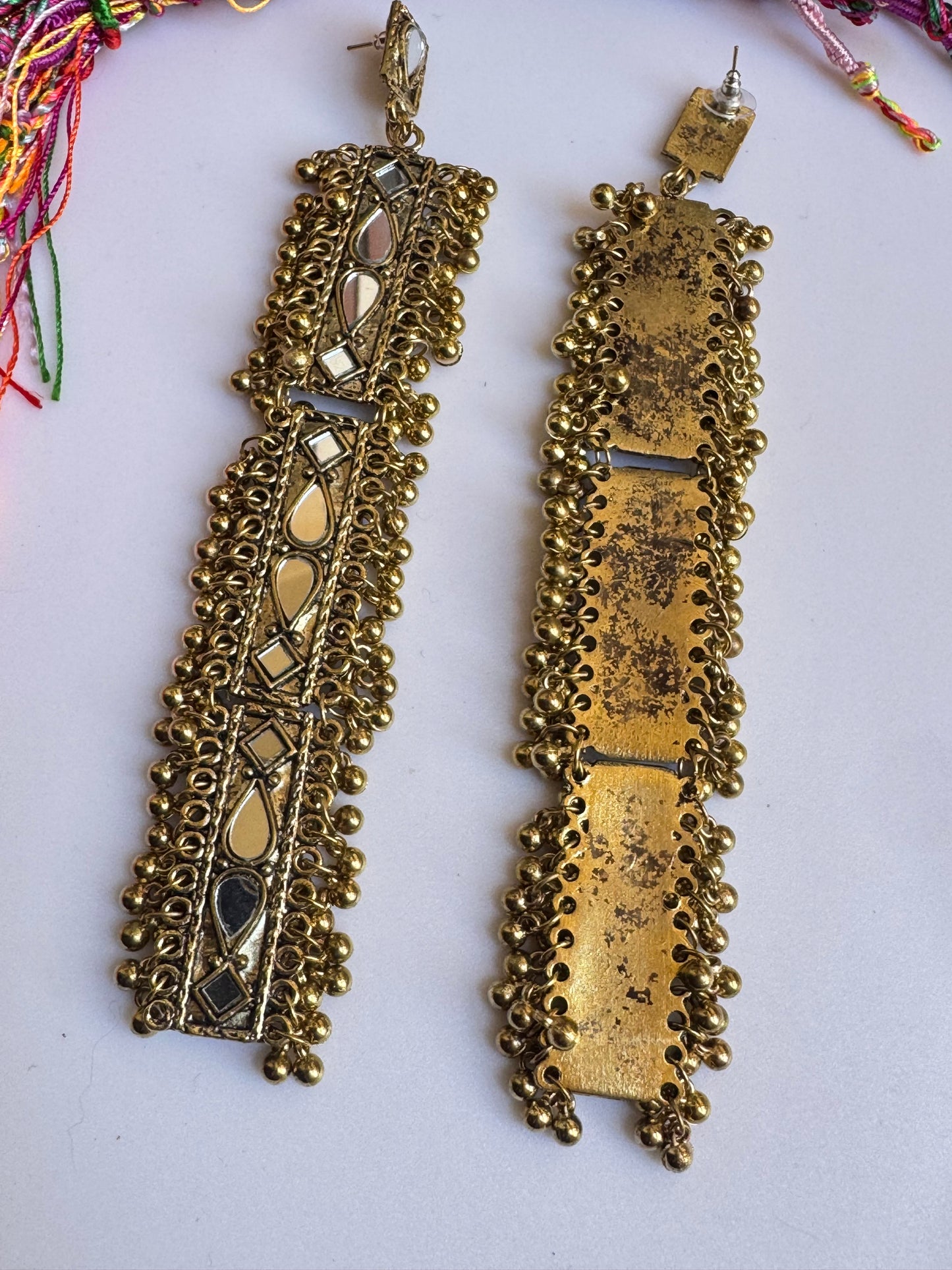 Indian golden earrings with mirrors