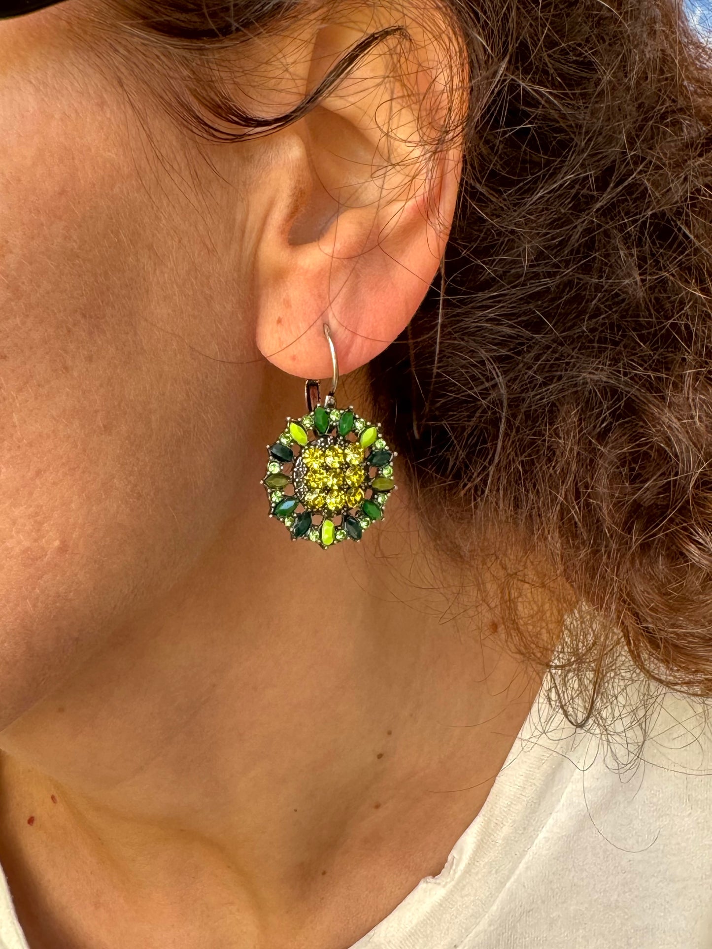 Green silver earrings