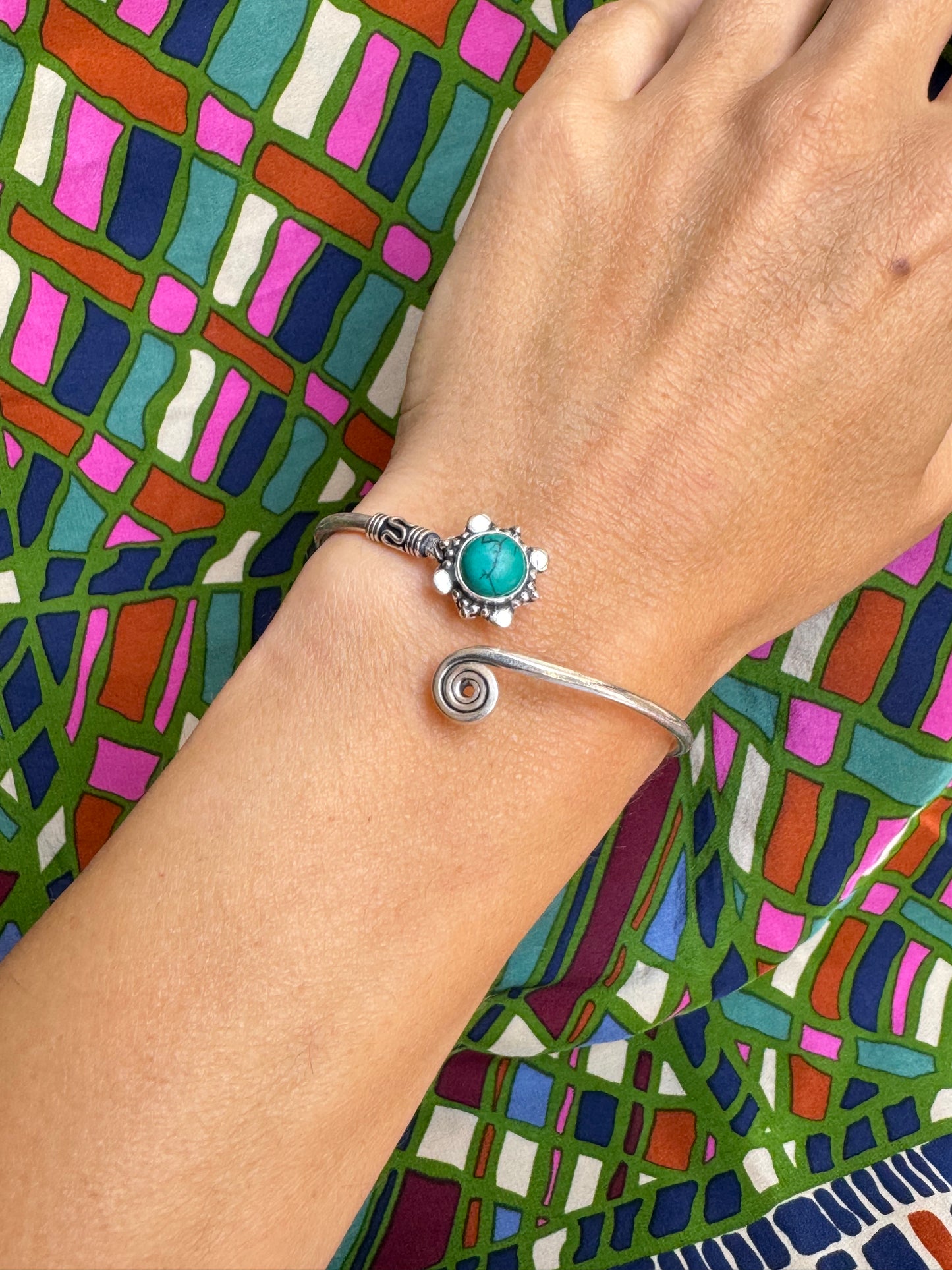 Turquoise silver boho bracelet