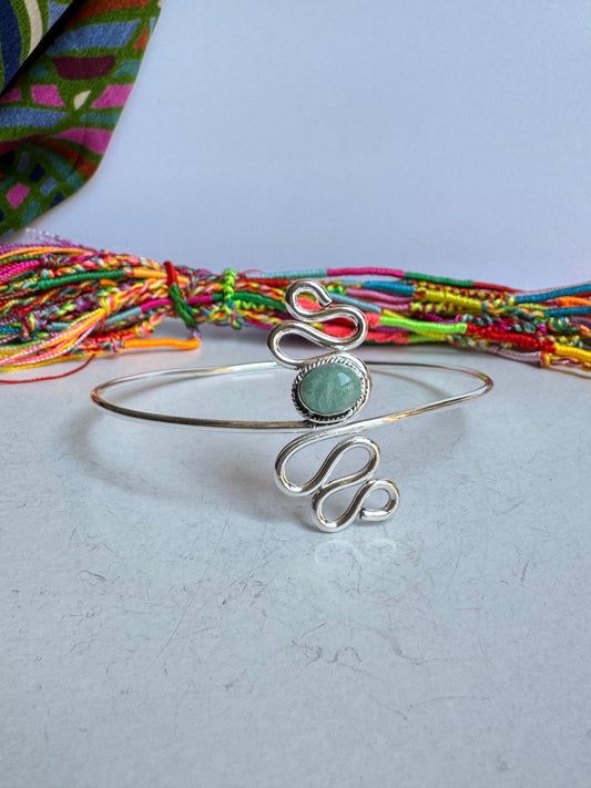 Bracciale braccio boho argentato celeste
