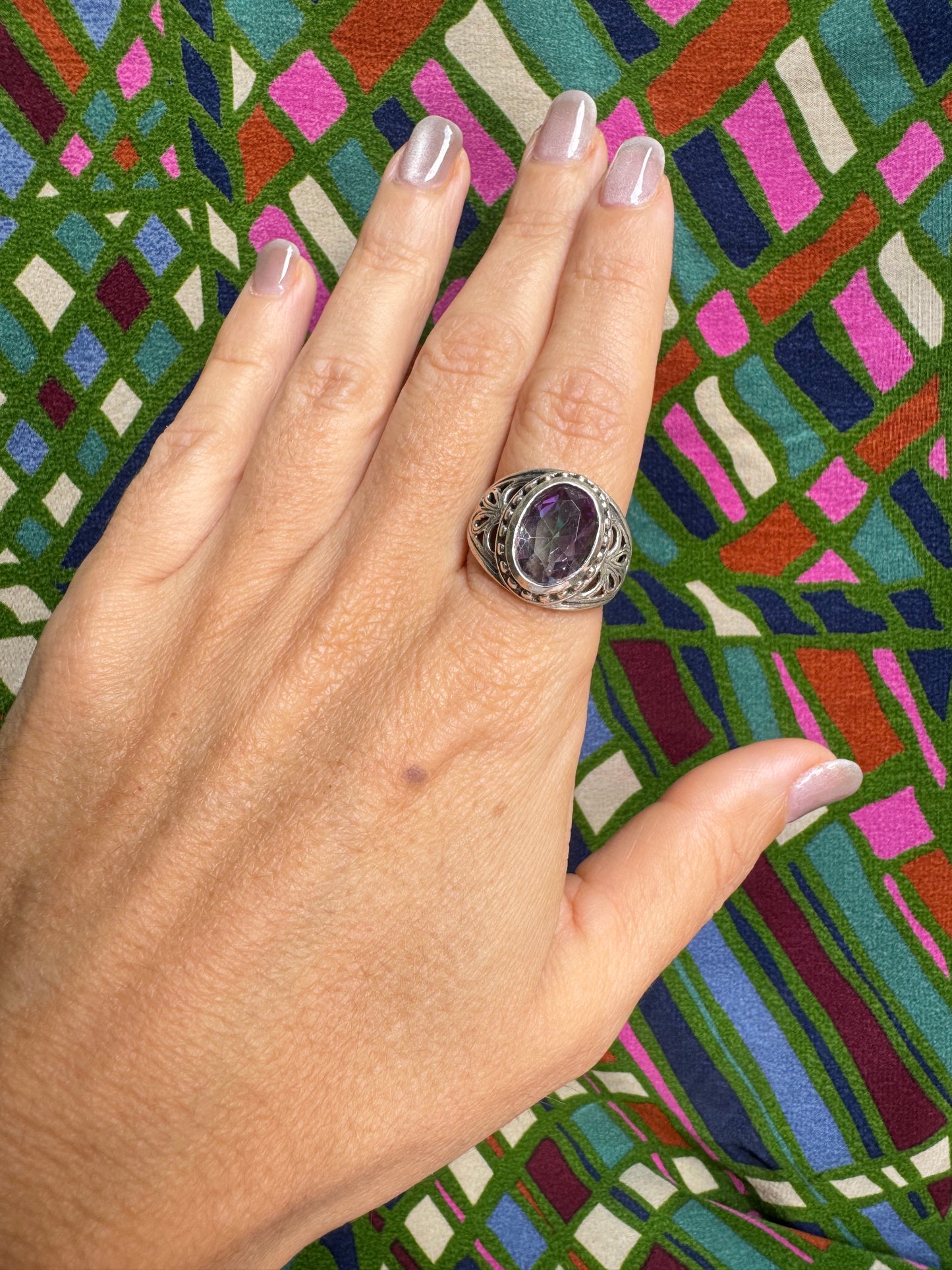 925 silver mystic stone ring size 21 1MS