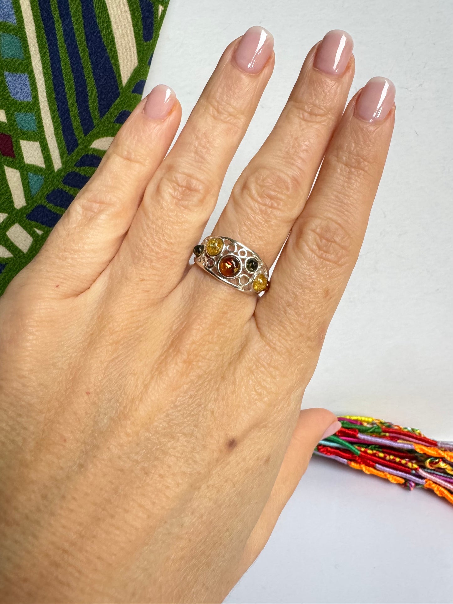 Anello argento 925 ambra misura 15 regolabile 23AMB