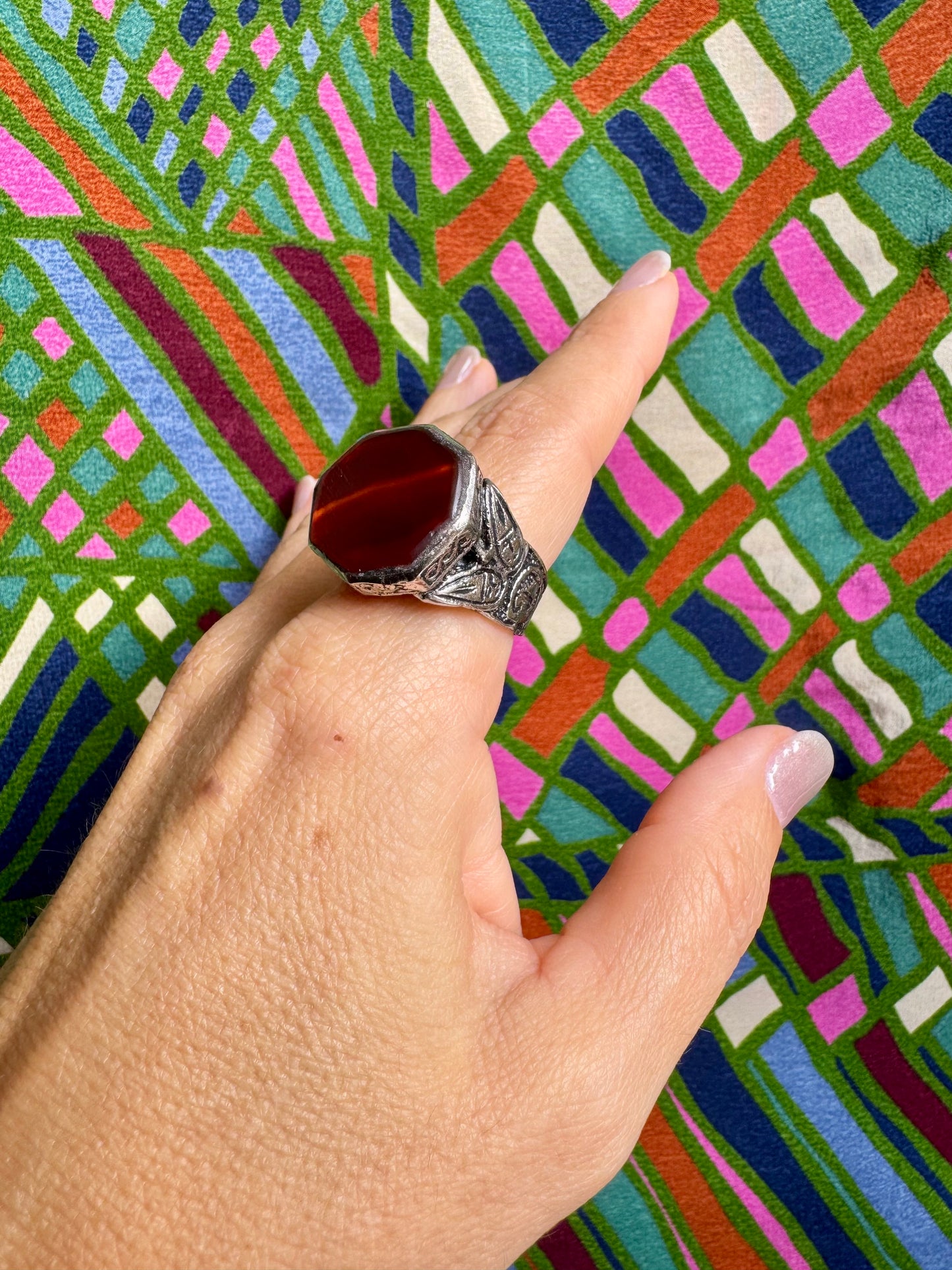 Antique vintage agate stone ring