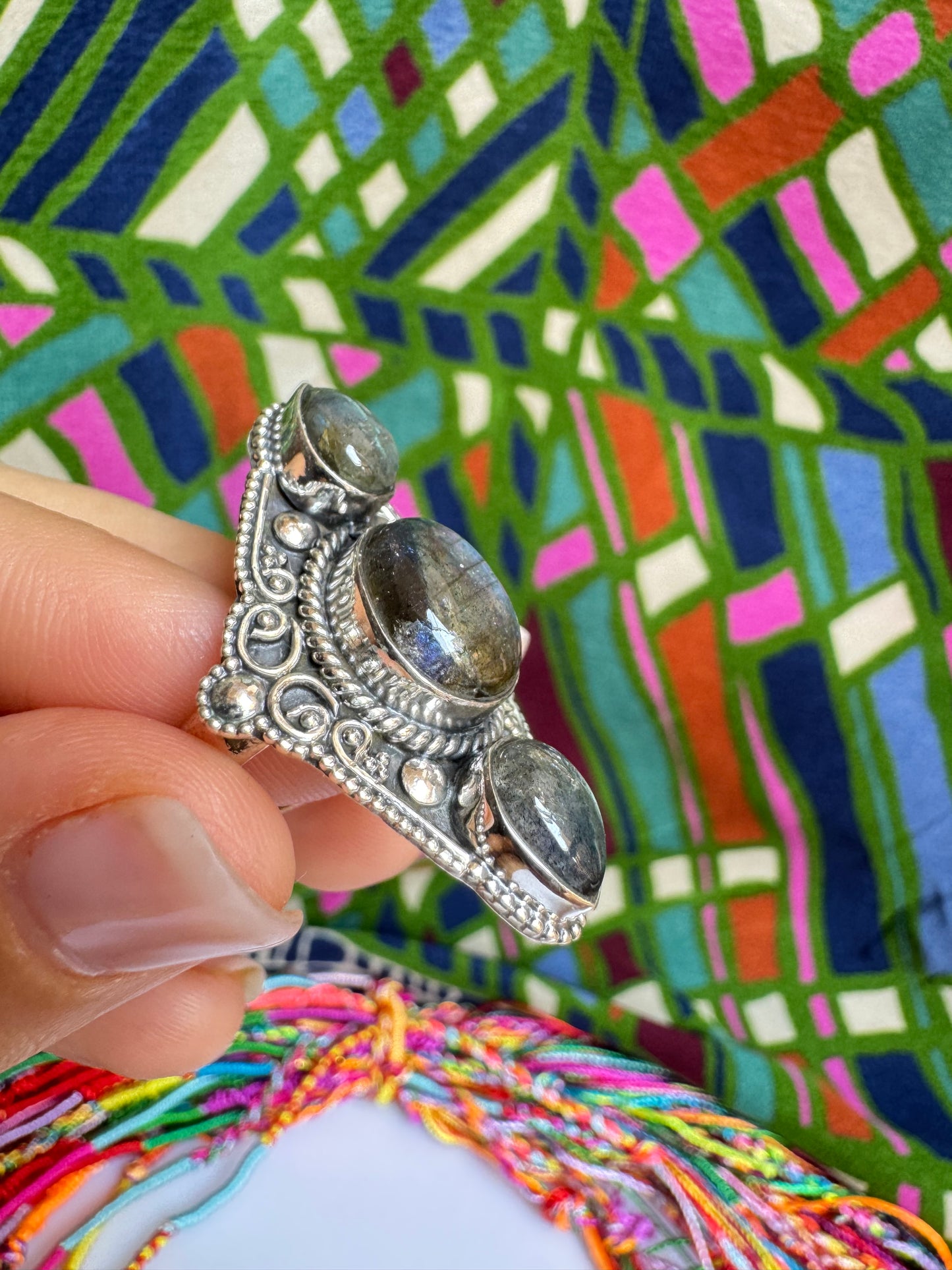 925 Silber Labradorit Ring Größe 11/12 - X81