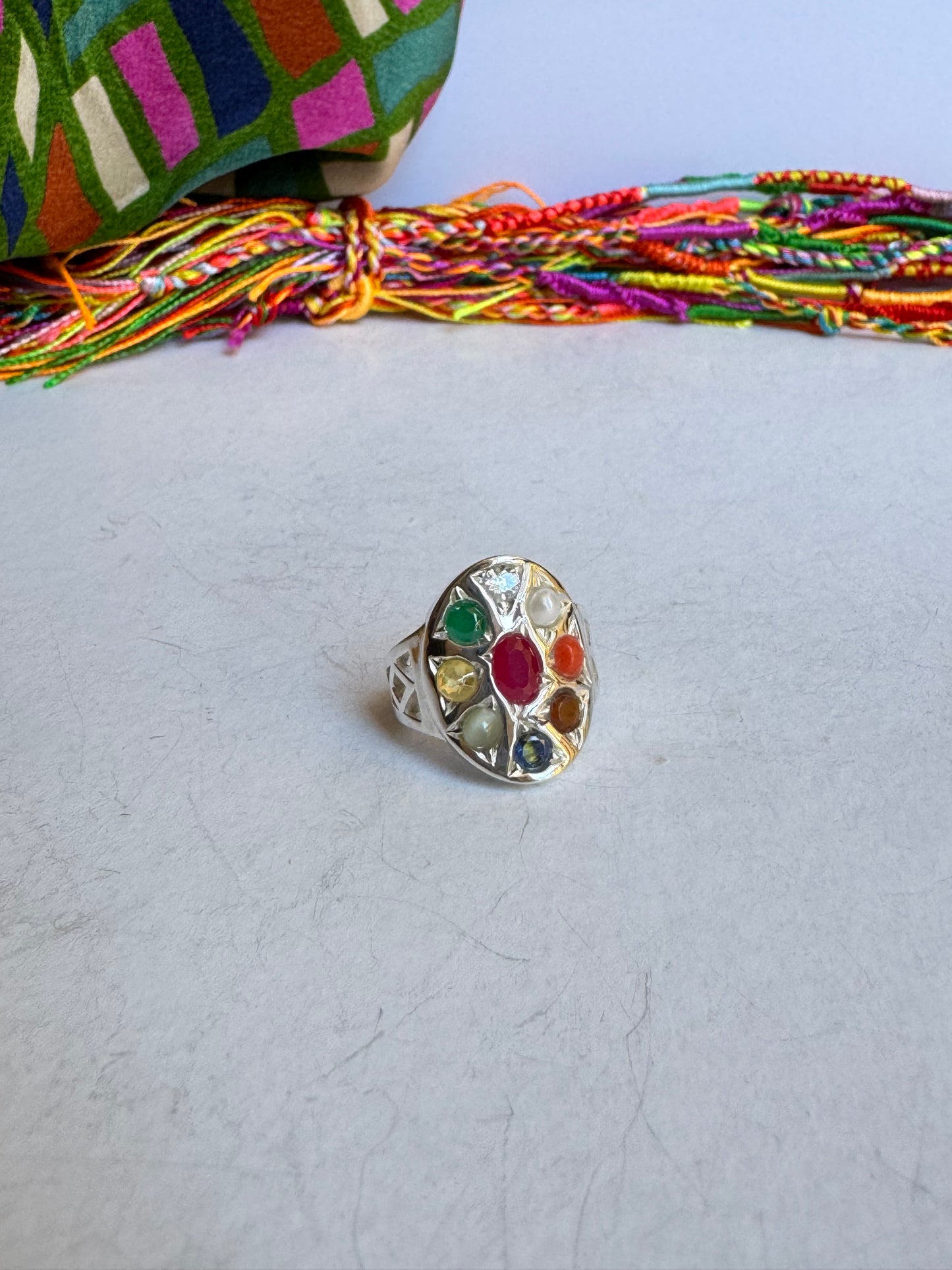 Anello argento 925 Navaratna misura 13 - 26WE