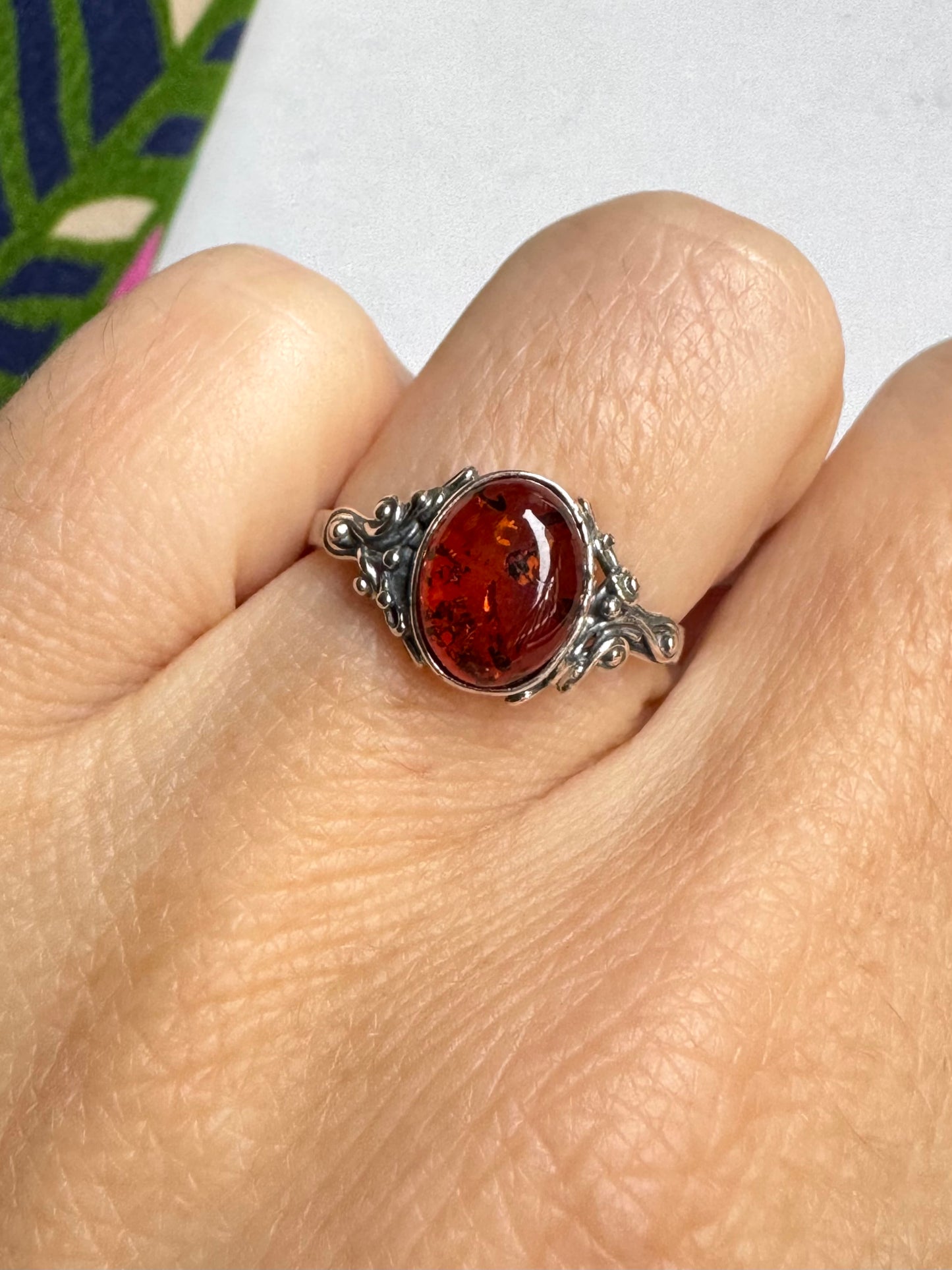 Anello argento 925 ambra misura 13 - 25AMB