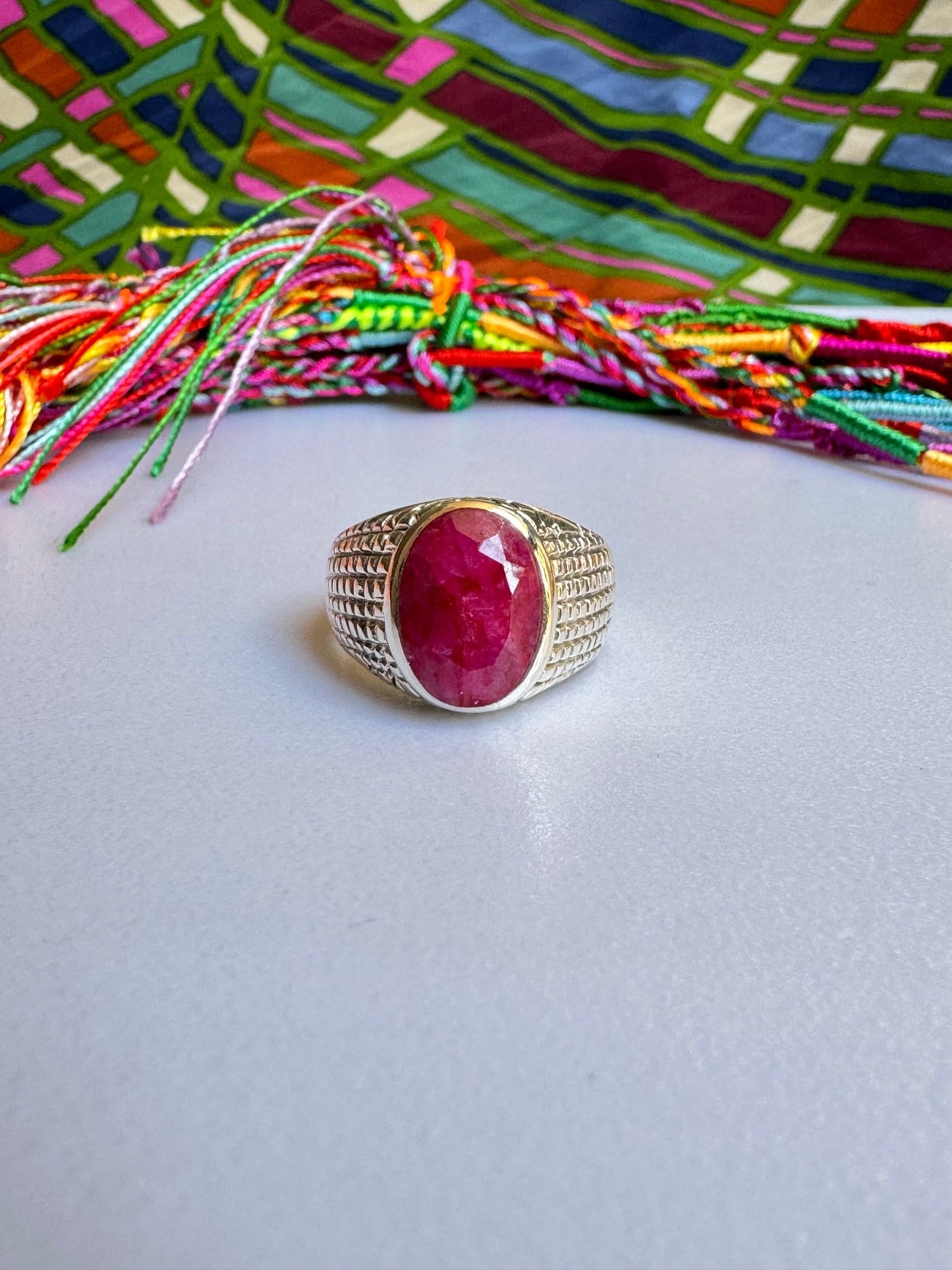 925 silver ring with ruby ​​root T48