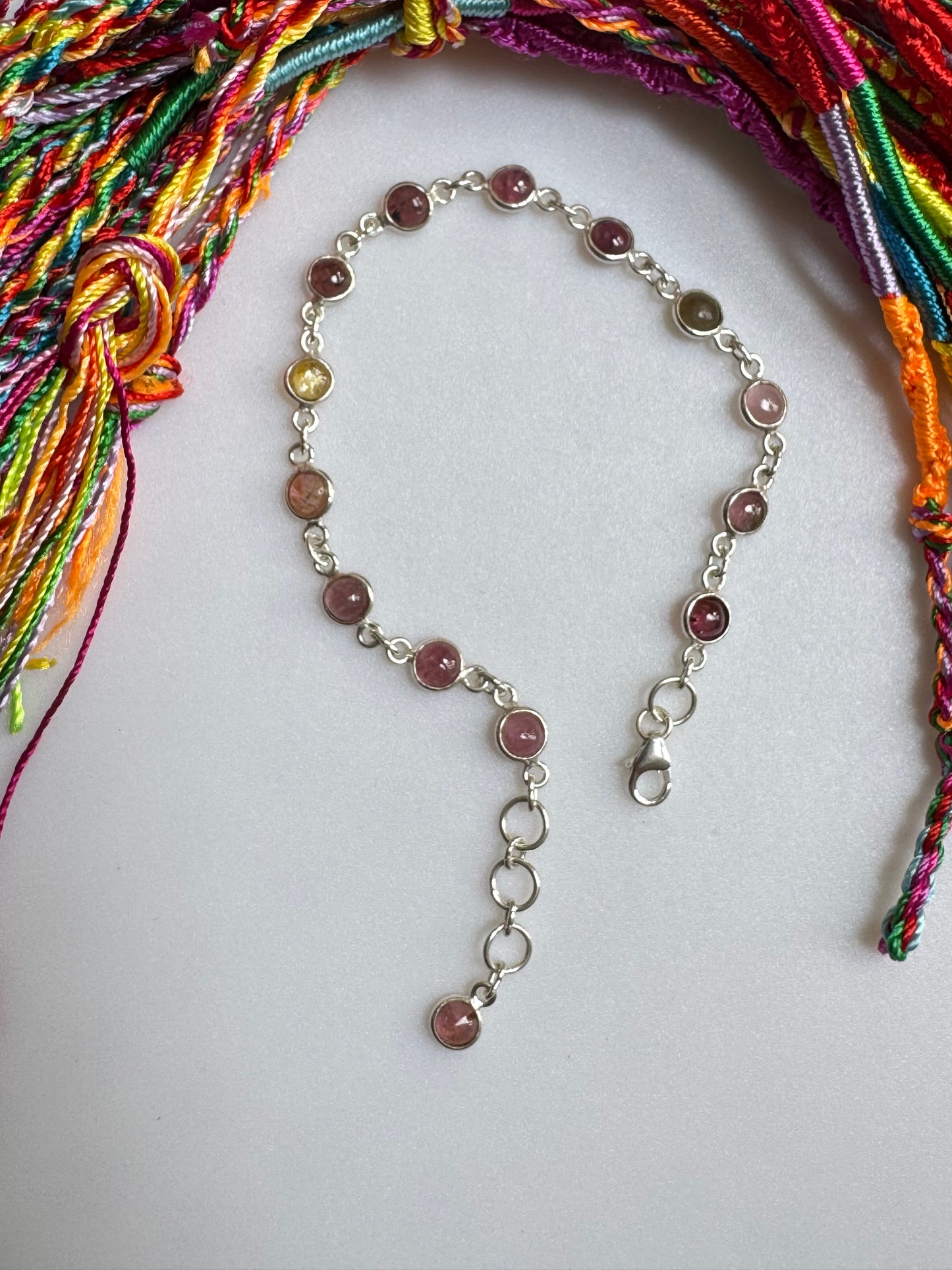 925 silver bracelet tourmalines B42