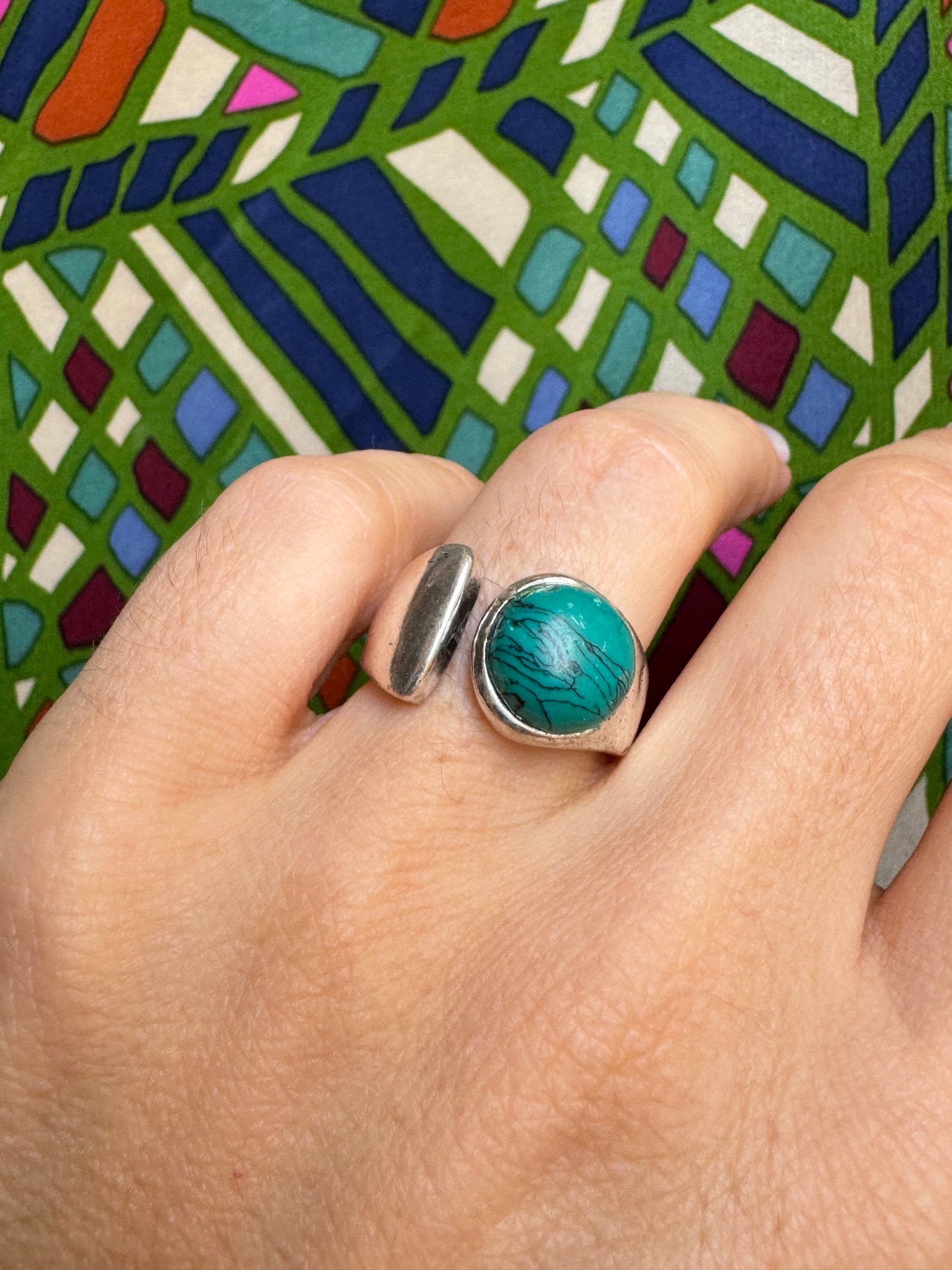 Turquoise Silver Boho Ring