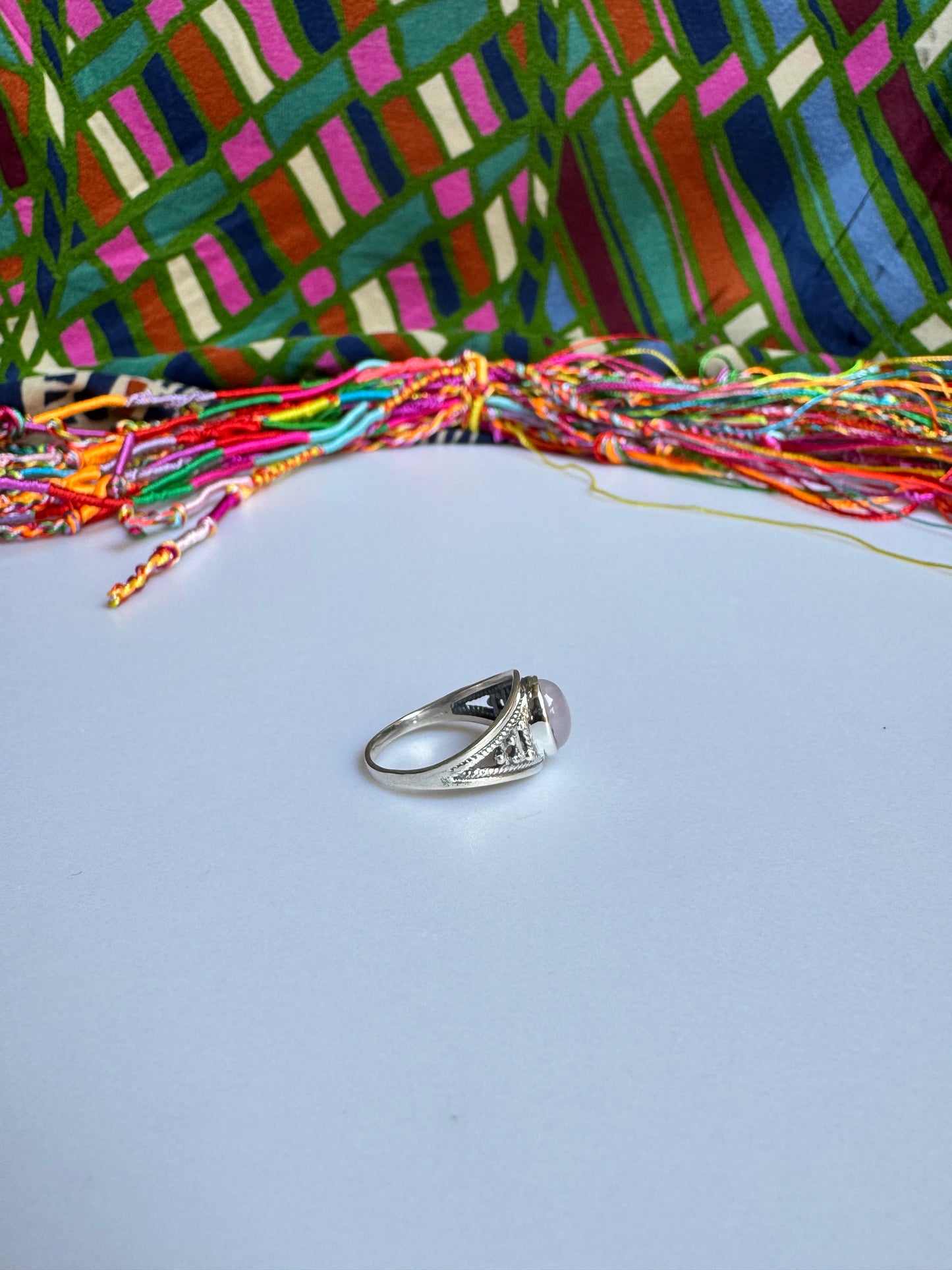 925 Silberring mit Rosenquarz, Größe 16 - X64