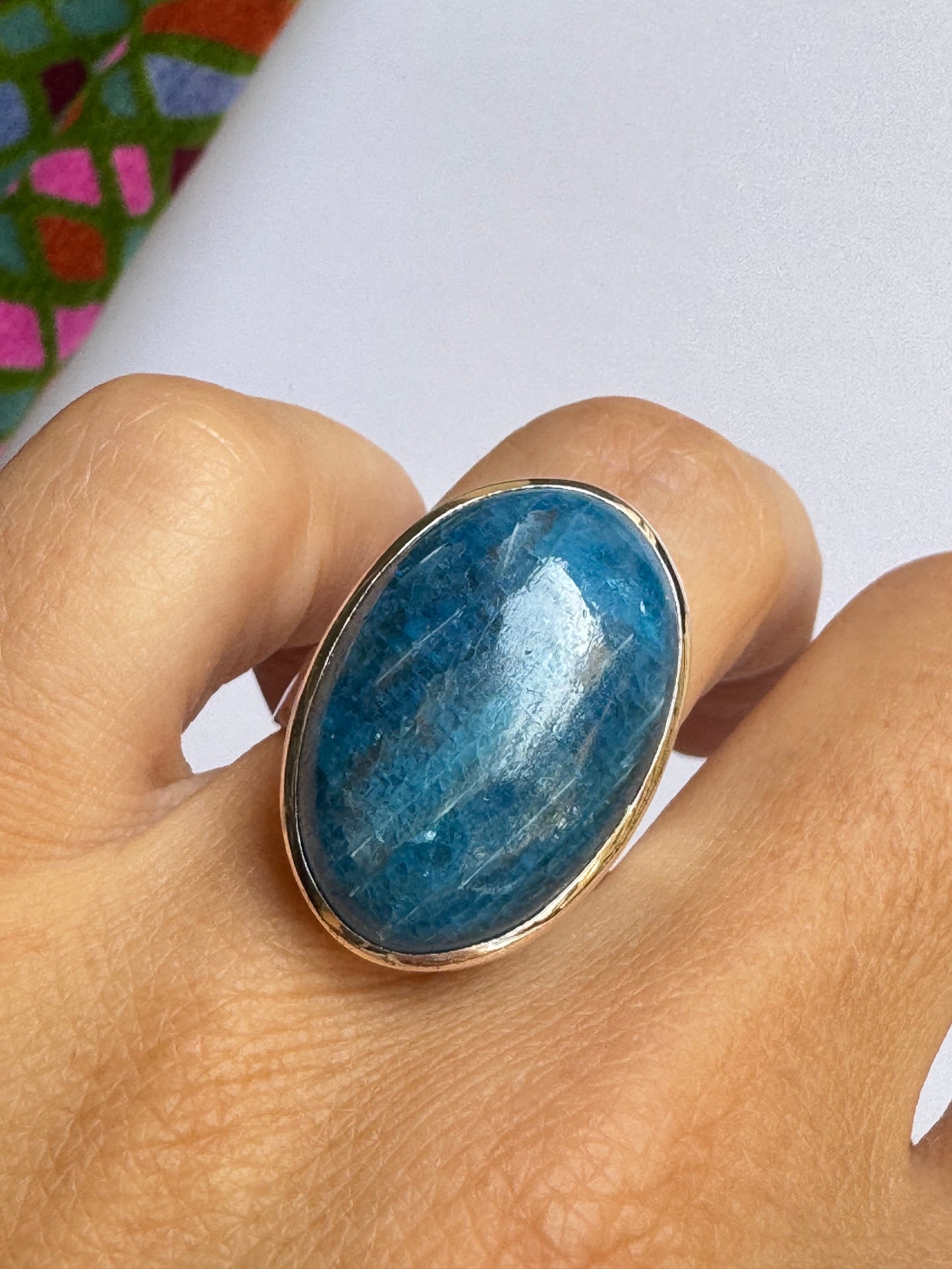 Anello argento 925 apatite blu misura 15/16 regolabile 2V