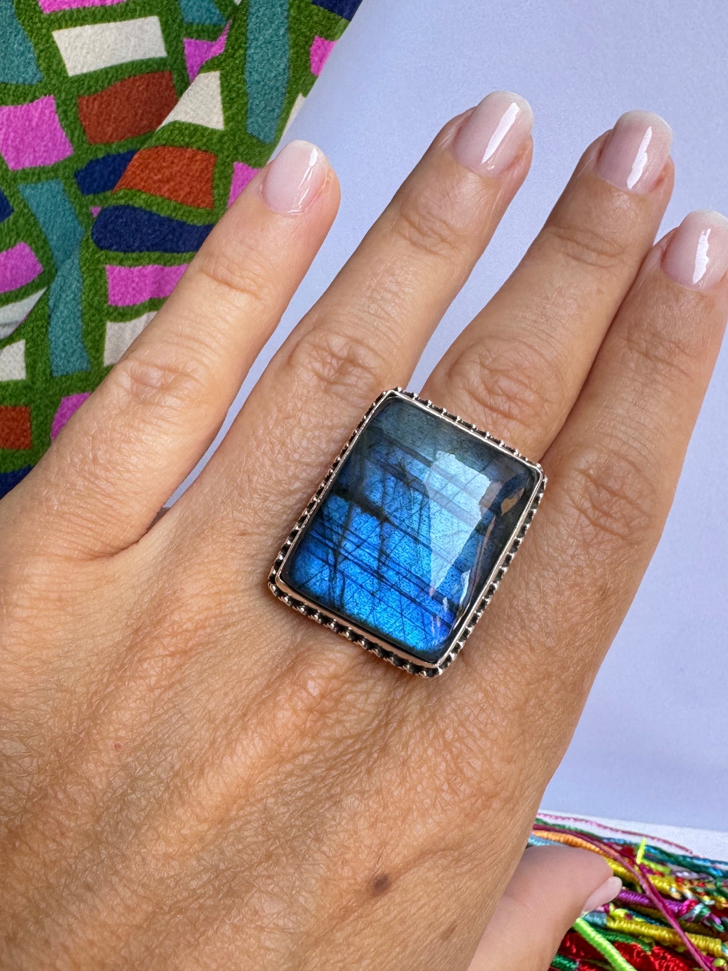 Anello argento 925 labradorite regolabile da misura 18/19 - 29UM