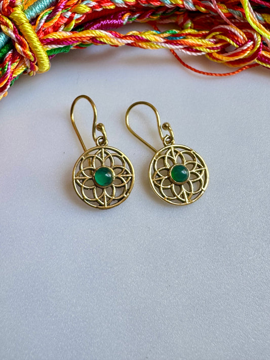 Green gold boho earrings