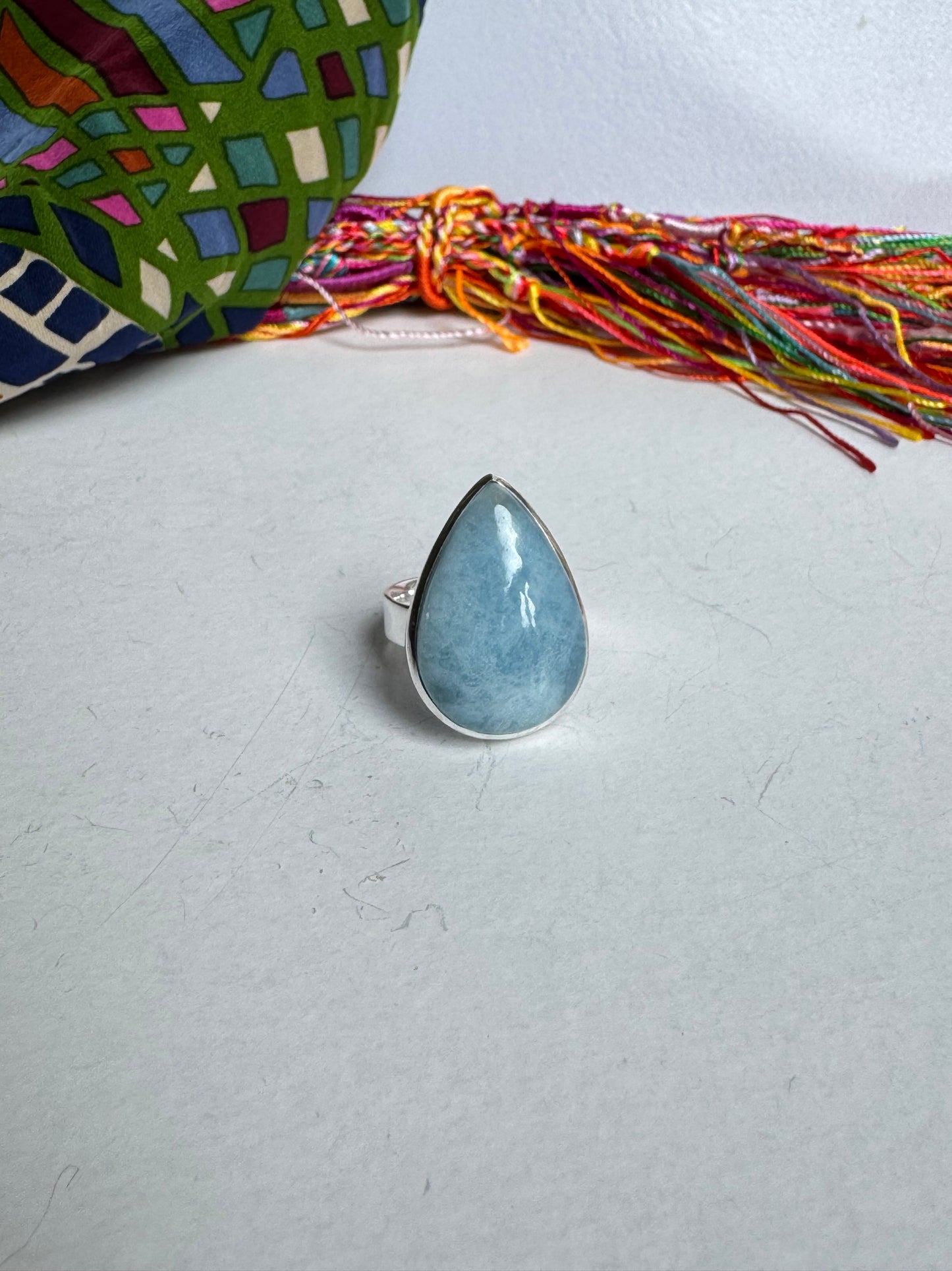 925 silver larimar ring adjustable size 18 - 15K