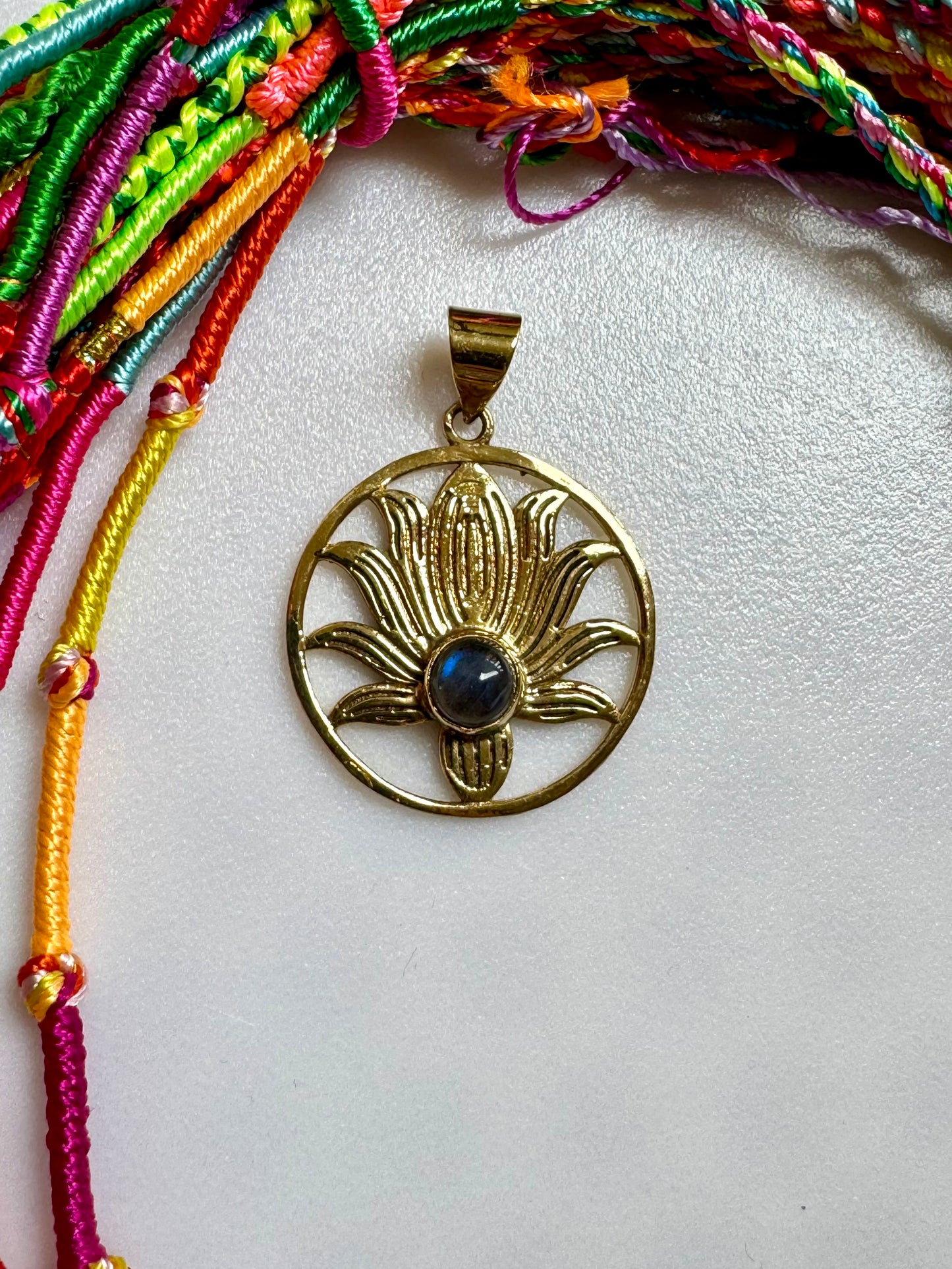 Golden necklace with labradorite lotus flower pendant