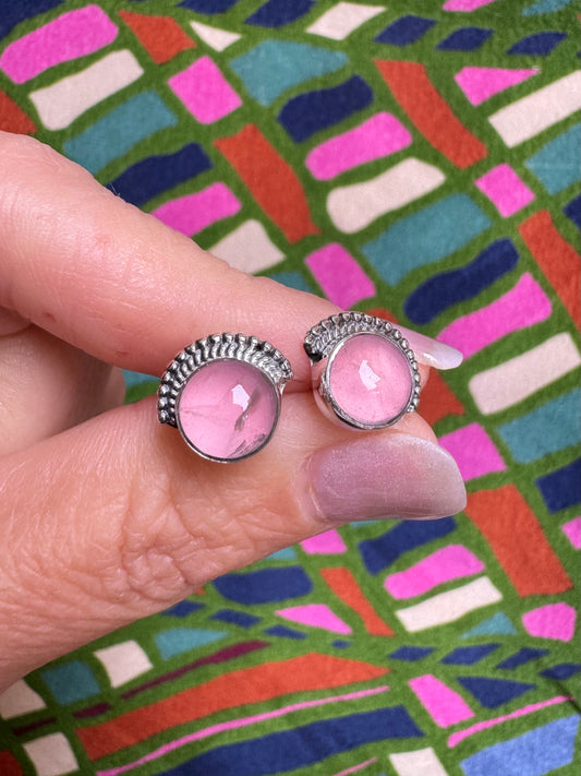 925 silver rose quartz stud earrings