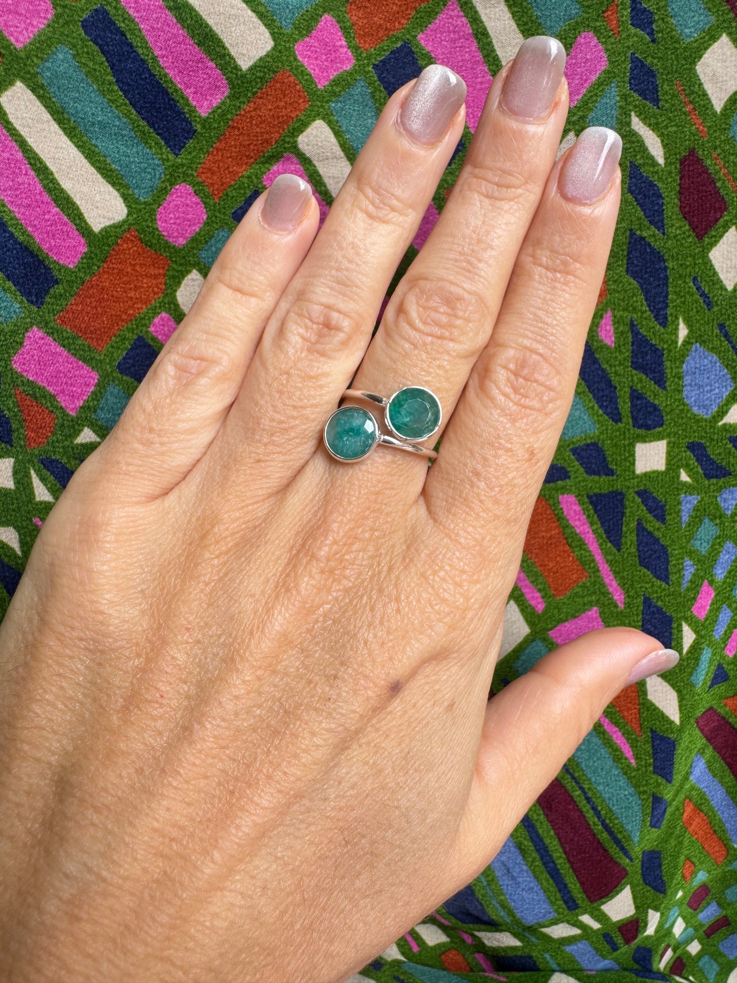 925 silver ring with adjustable emerald root, size 12.5-