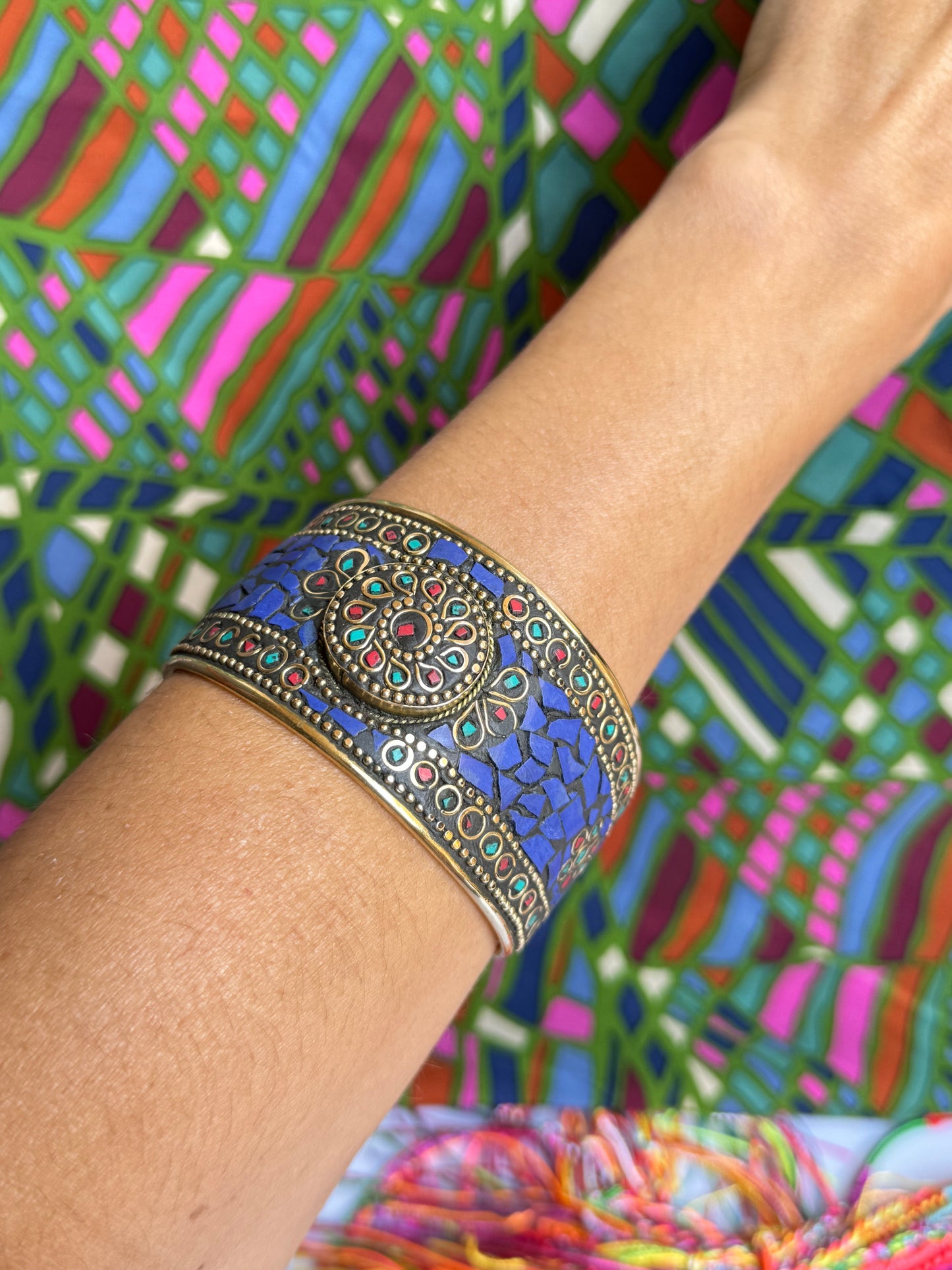 Bracciale nepalese mosaico blu