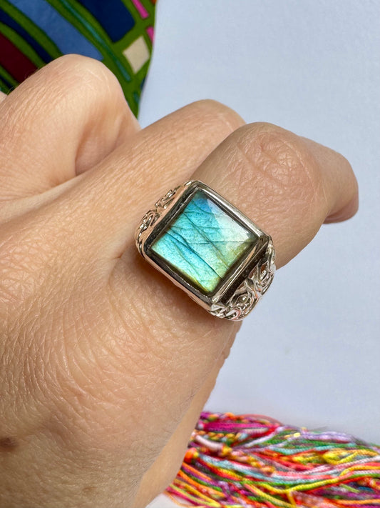 Anello argento 925 labradorite misura 15 - 12K