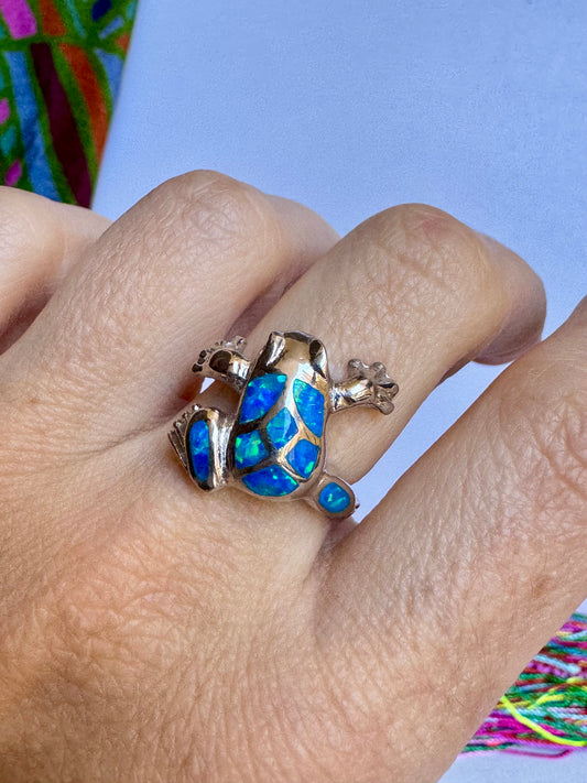 Anello argento 925 rana opale blu misura 13/14 - 4OP