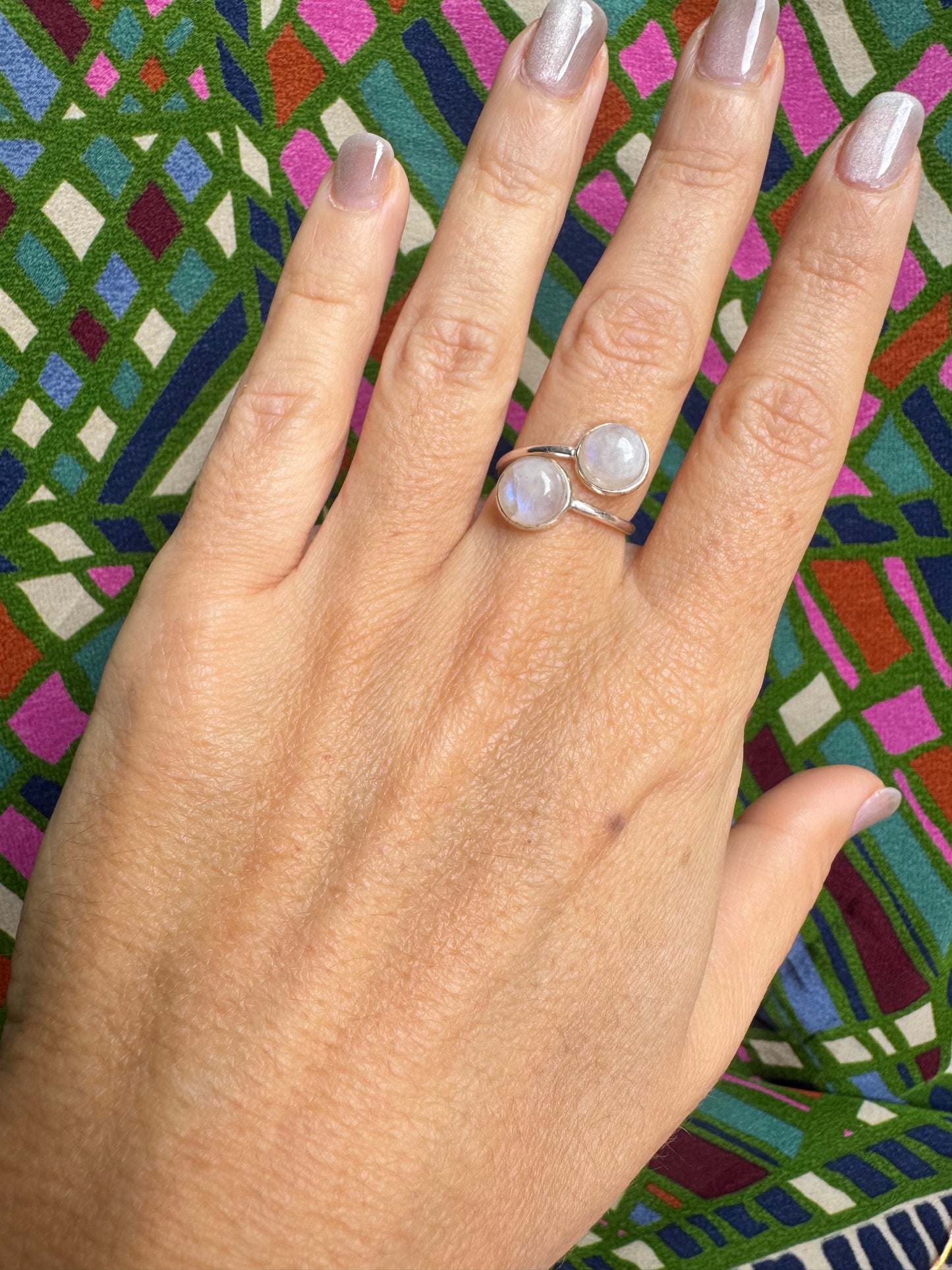 Anello argento 925 Pietra di luna arcobaleno misura 14 - 9AM