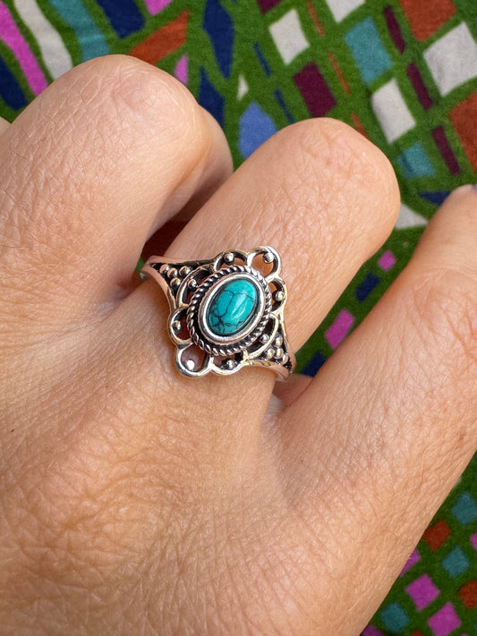 925 silver ring with turquoise, howlite, and turquenite, size 16 - X44