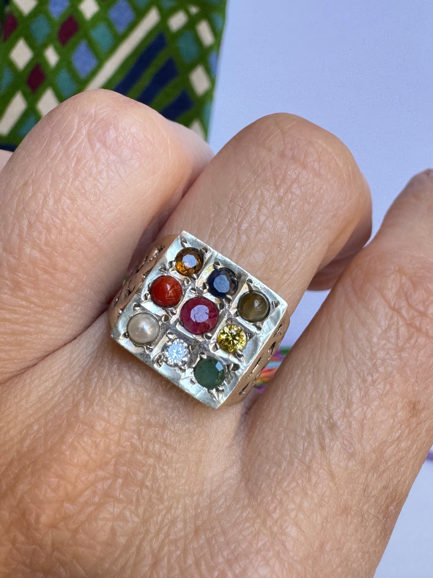 Anello argento 925 Navaratna misura 15/16 - MP8