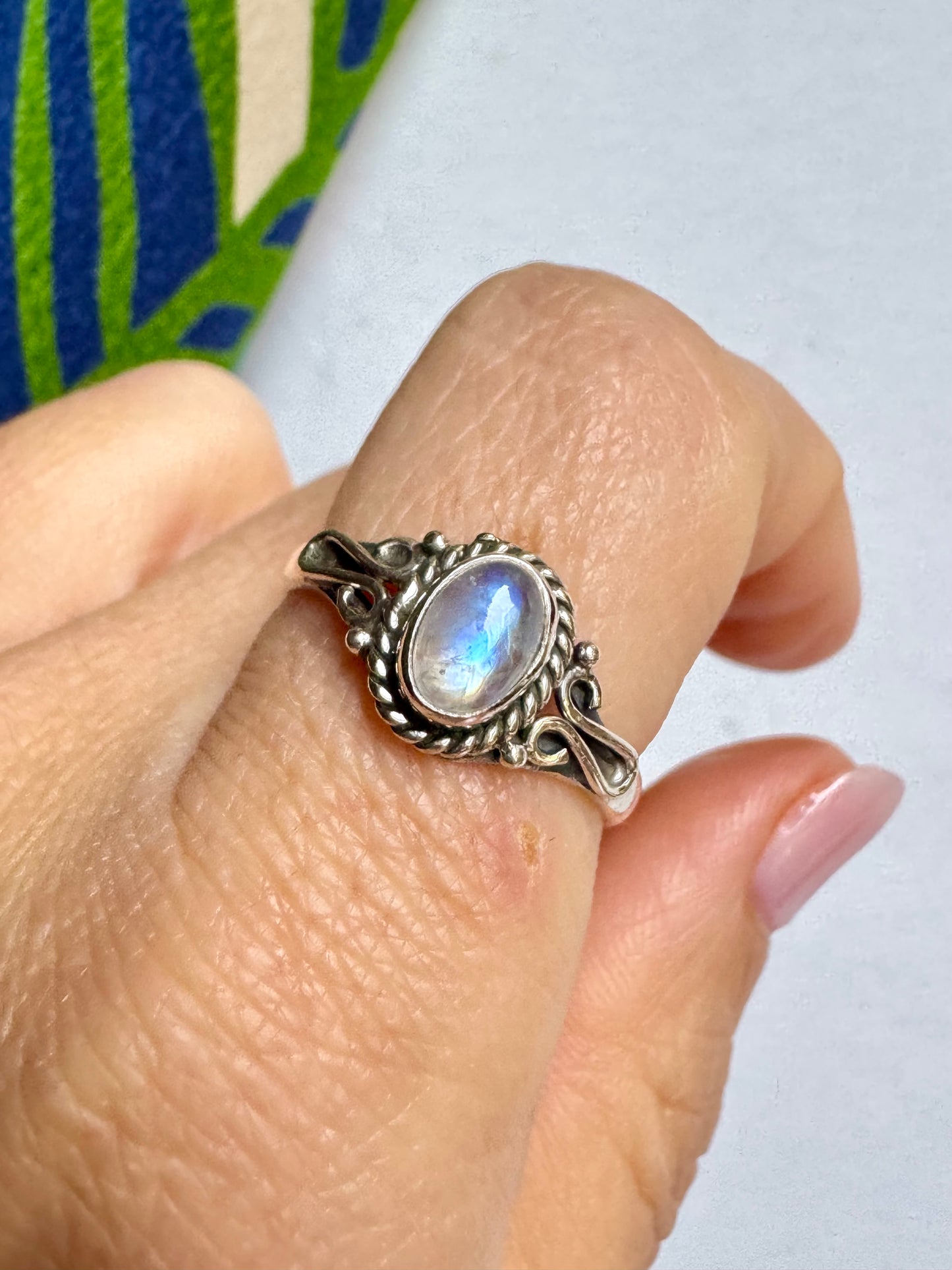 Anello argento 925 Pietra di luna arcobaleno misura 19 - 8SZ