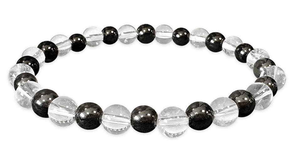 Bracciale elasticizzato pietre dure Ematite-Cristallo di rocca 6mm