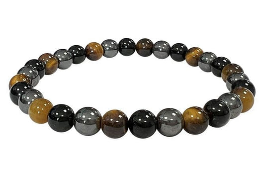 Bracciale elasticizzato pietre dure Ematite-Occhio di tigre-Ossidiana nera 6mm
