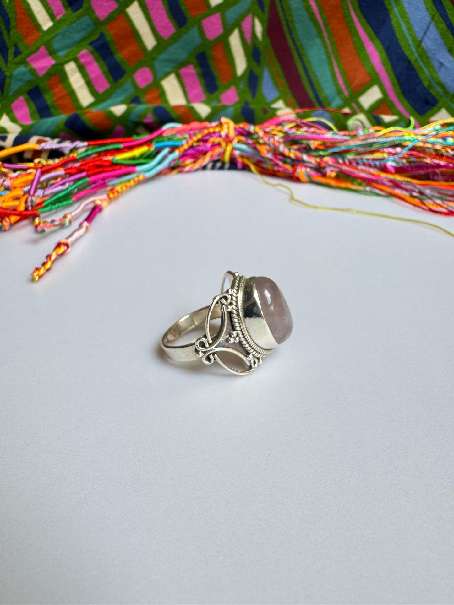 925 Silberring mit Rosenquarz, Größe 17/18 - X68