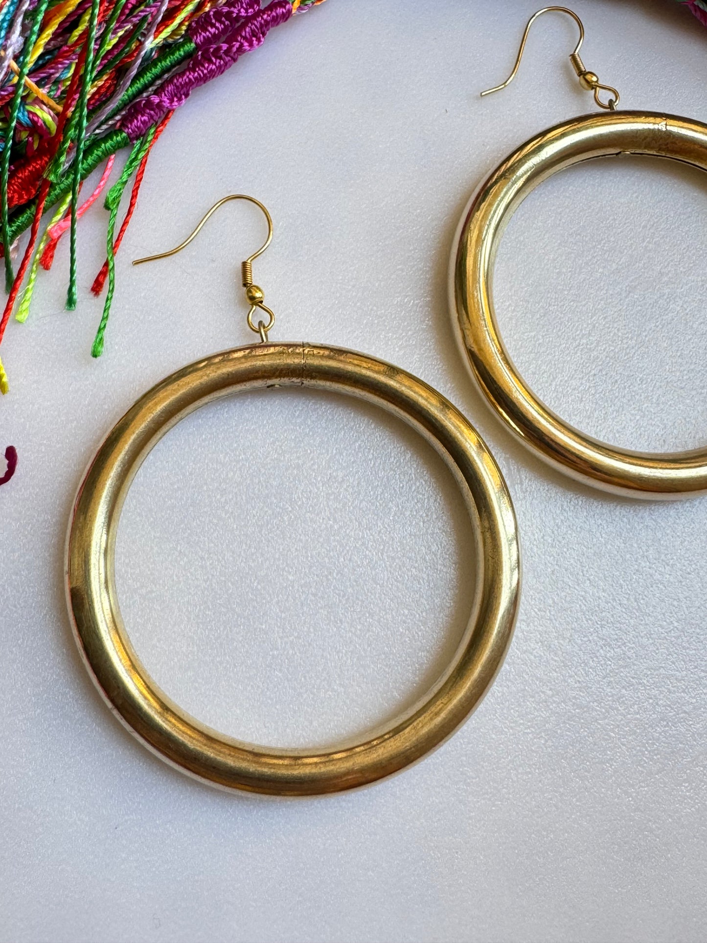 Boho earrings golden hoops double smooth dangle