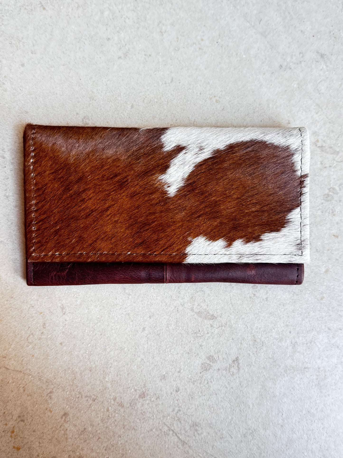 White and brown fur leather wallet