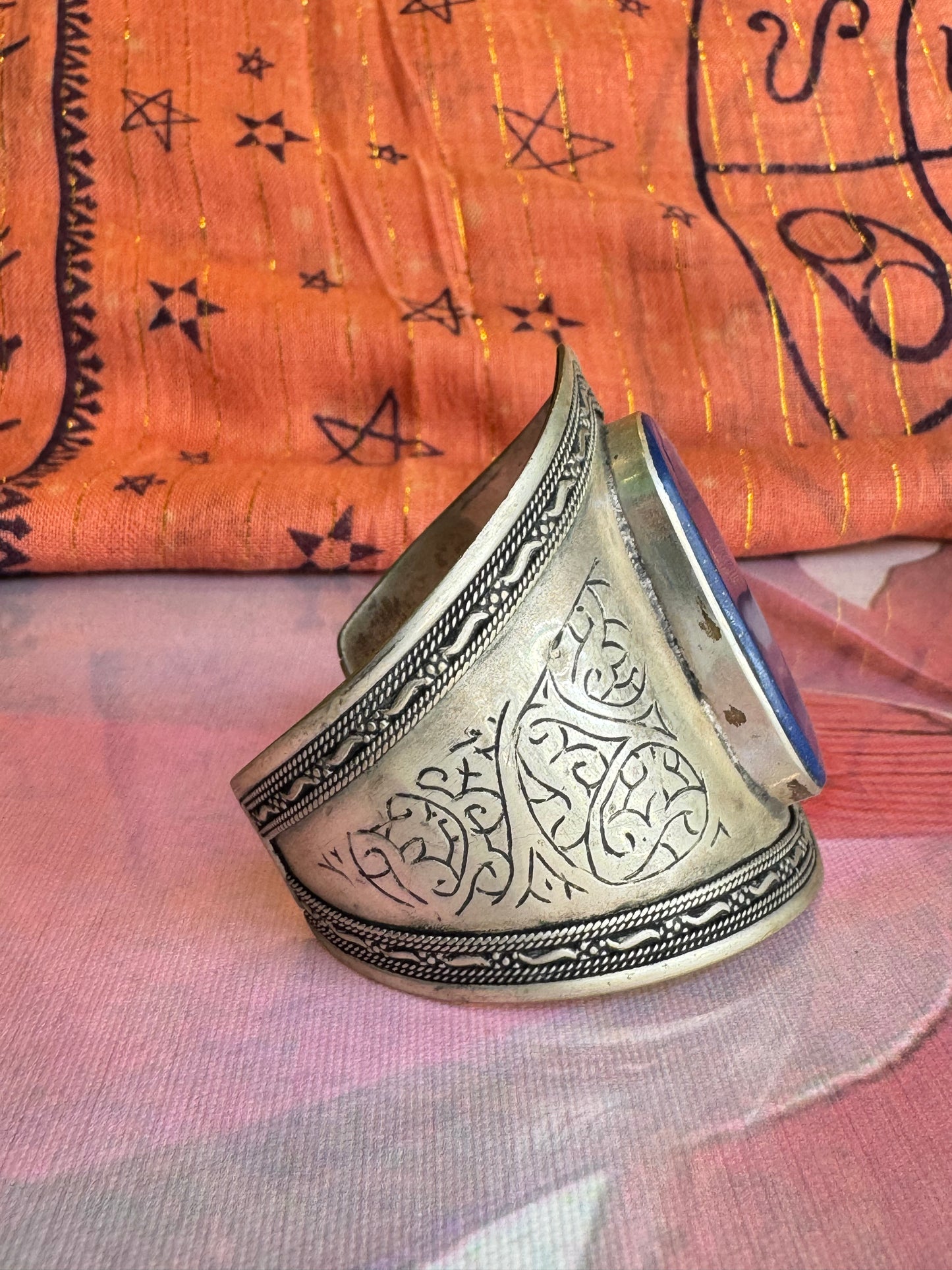 Antique vintage lapis lazuli open slave bracelet