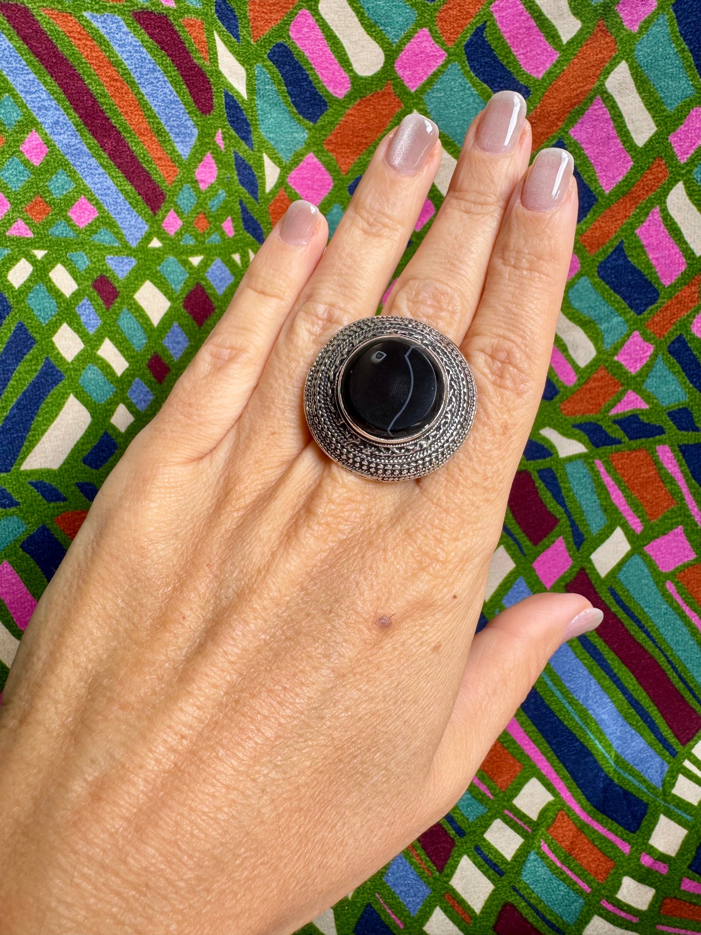 Antique vintage agate stone ring