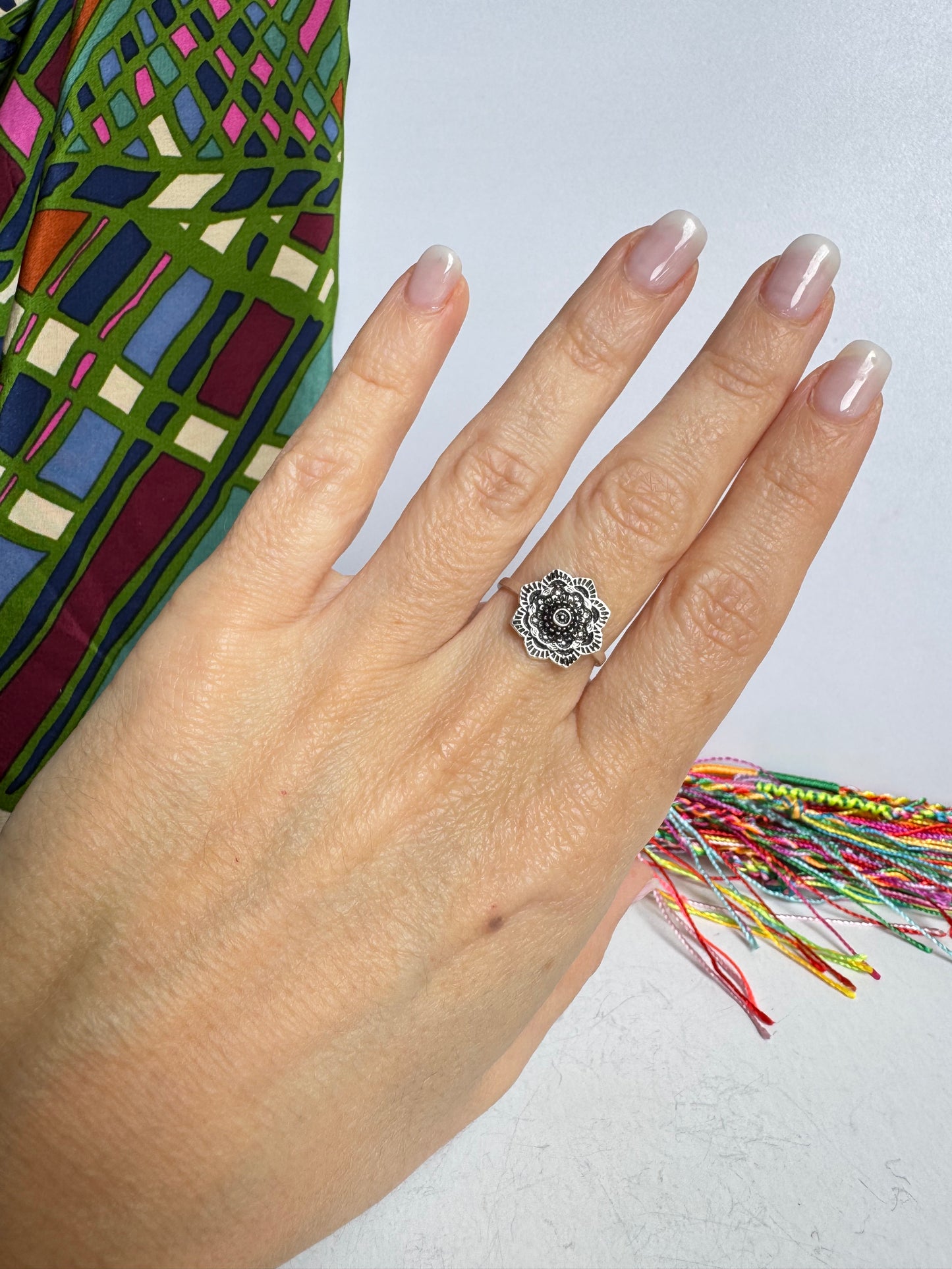 Anello boho argentato elefante mandala