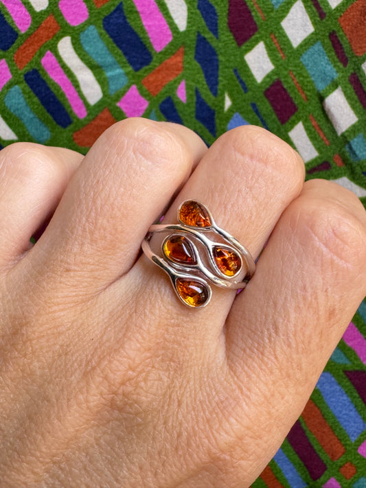 925 silver amber ring size 20 22A