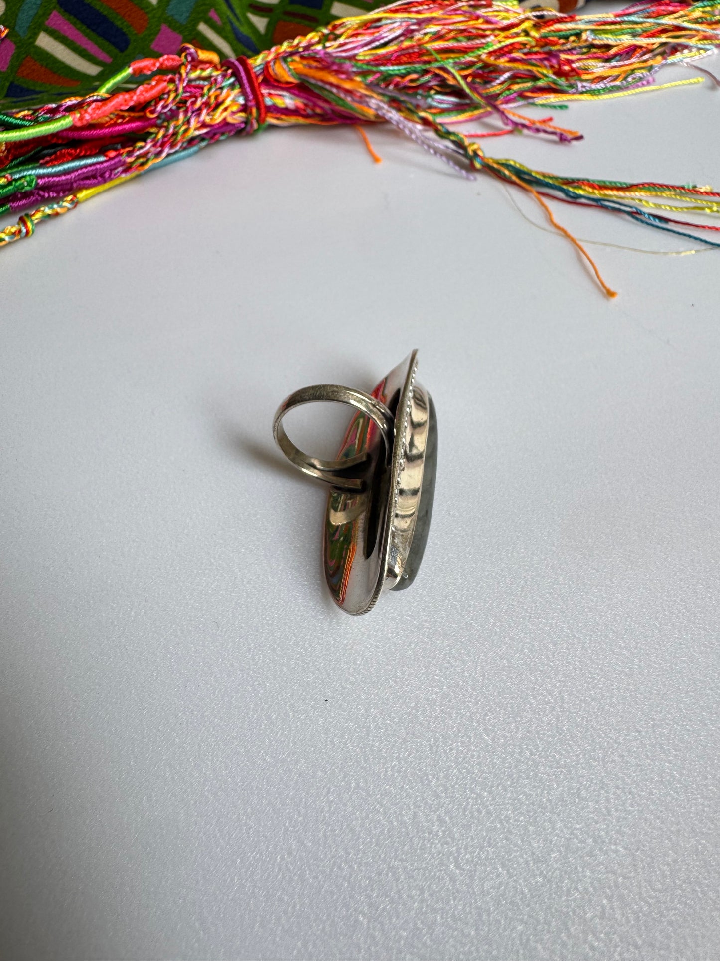 Labradoritring aus 925er Sterlingsilber, Größe 14 - 8LA