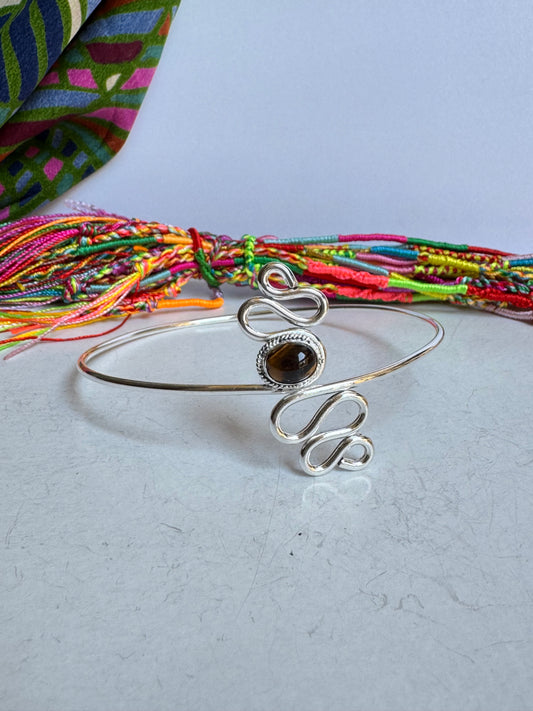 Bracciale braccio boho argentato occhio di tigre