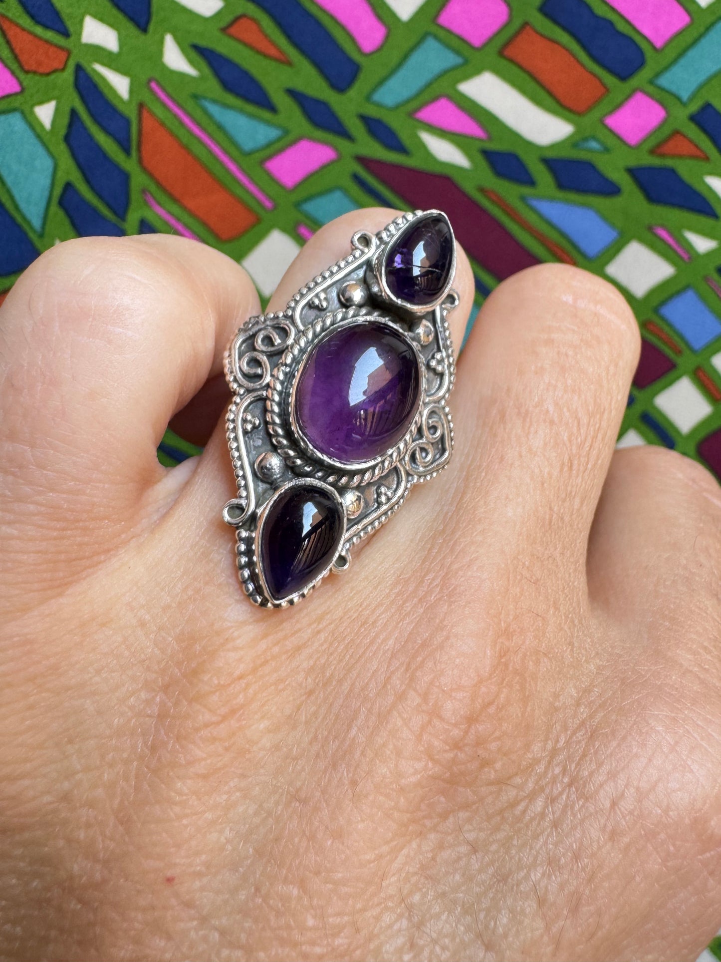 925 silver ring with defective amethyst, size 12 -G63