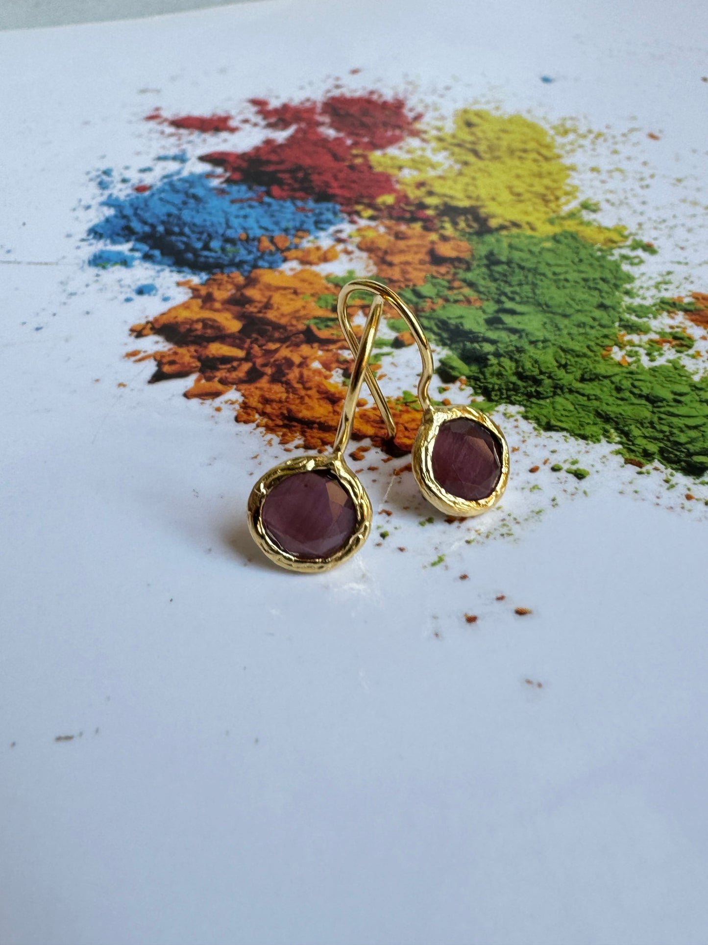 Mini round burgundy stone earrings