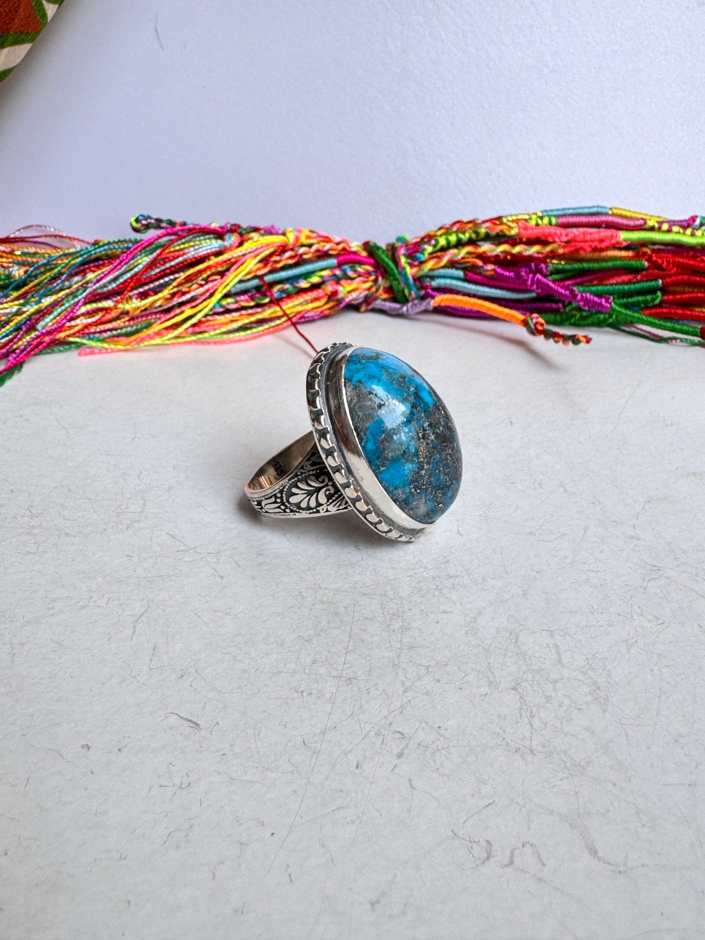 Anello argento 925 copper turquoise turchese misura 28 8V