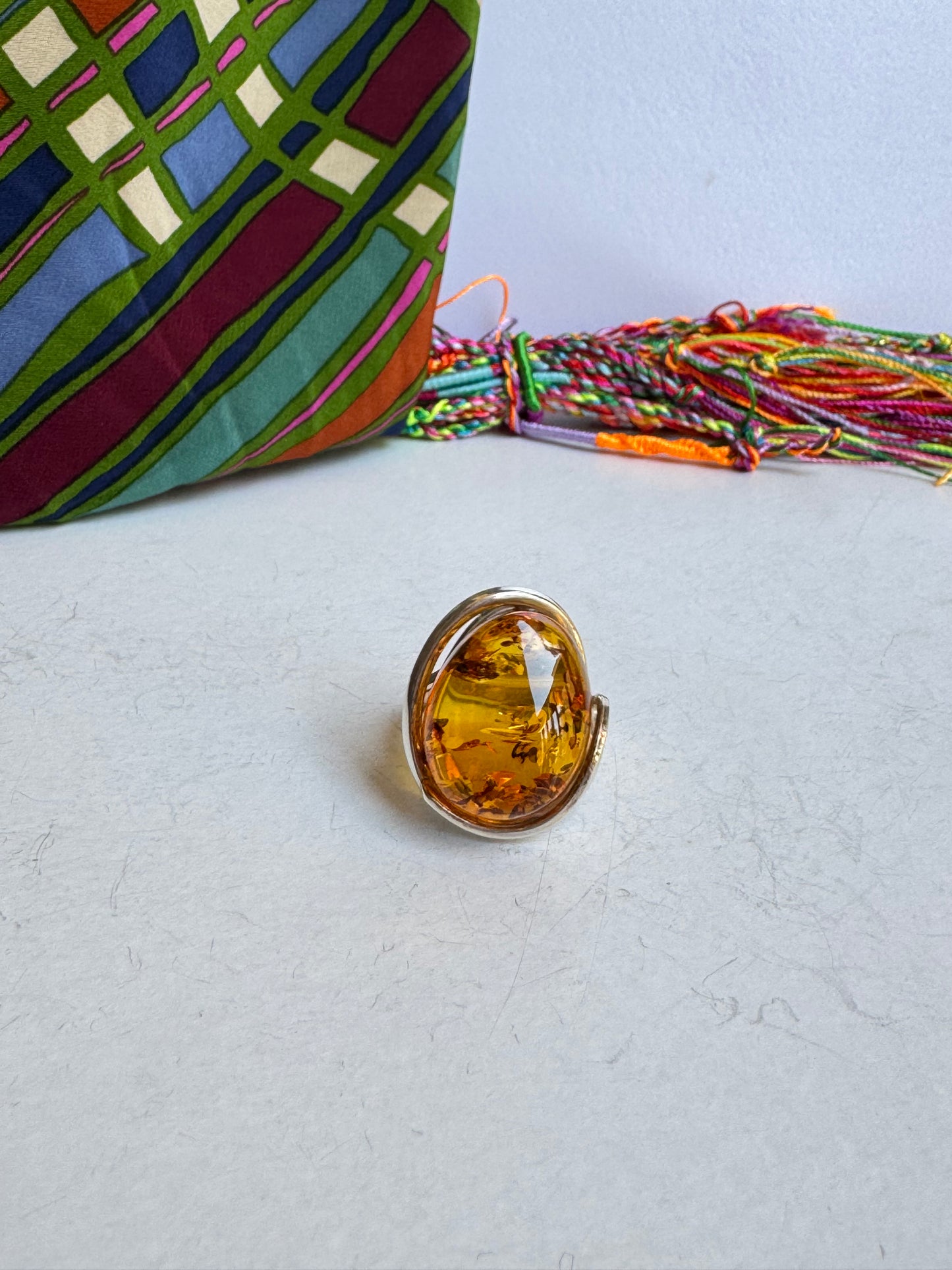 Anello argento 925 ambra misura 18 regolabile 36AMB
