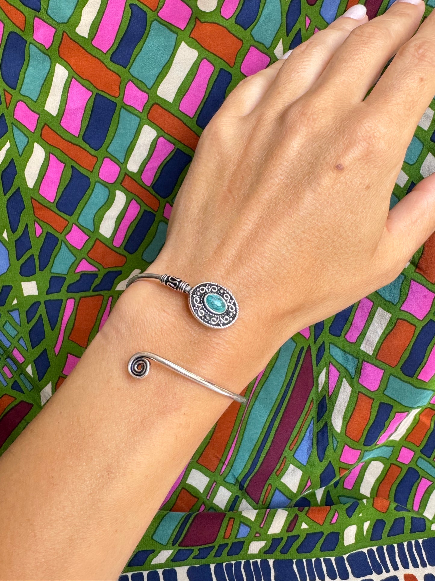 Turquoise silver boho bracelet