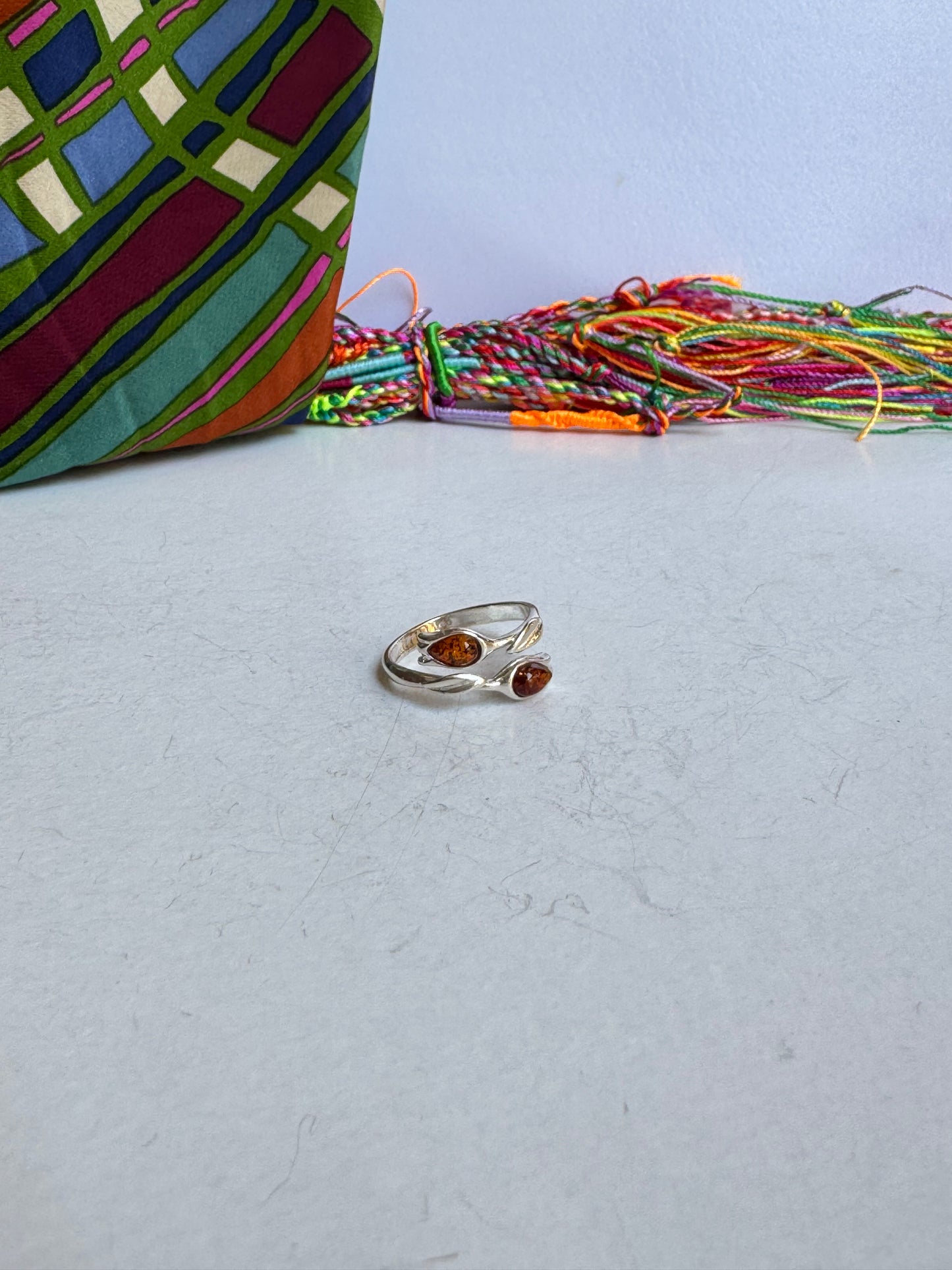 Anello argento 925 ambra misura 18 regolabile 30AMB